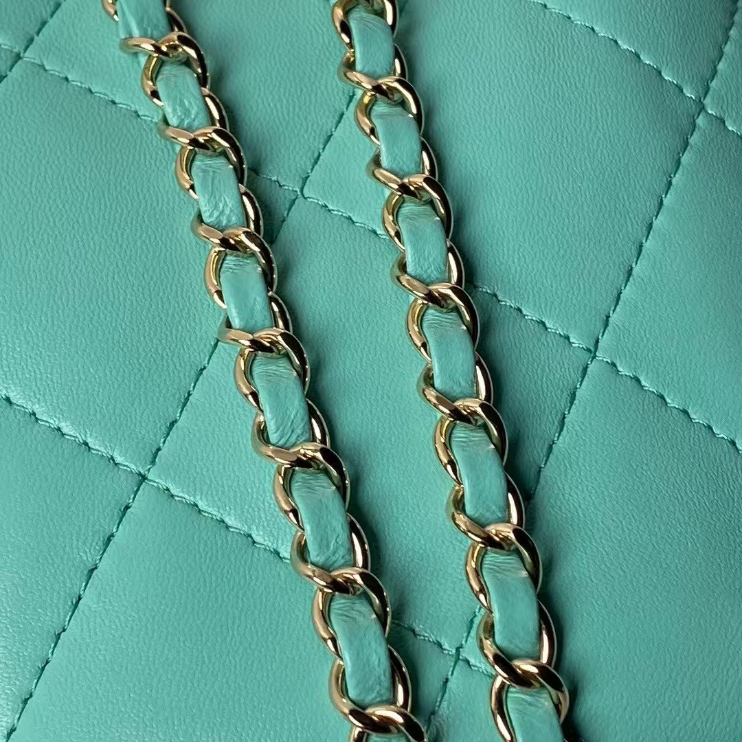 Replicate Chanel 24S AS4810 Medium CC Drawstring Backpack Shiny Lambskin Light Gold Hardware Green(1:1 replica)