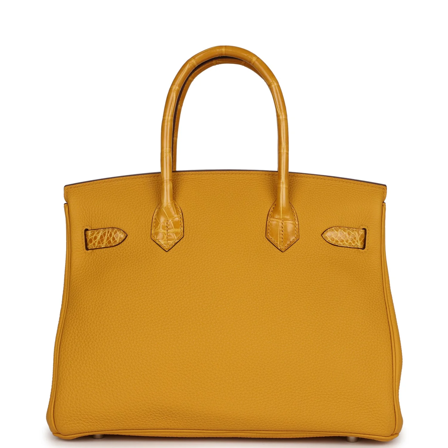 Replicate Hermes Birkin 30 Jaune Ambre Shiny Niloticus Crocodile and Togo Touch Palladium Hardware(1:1 replica)