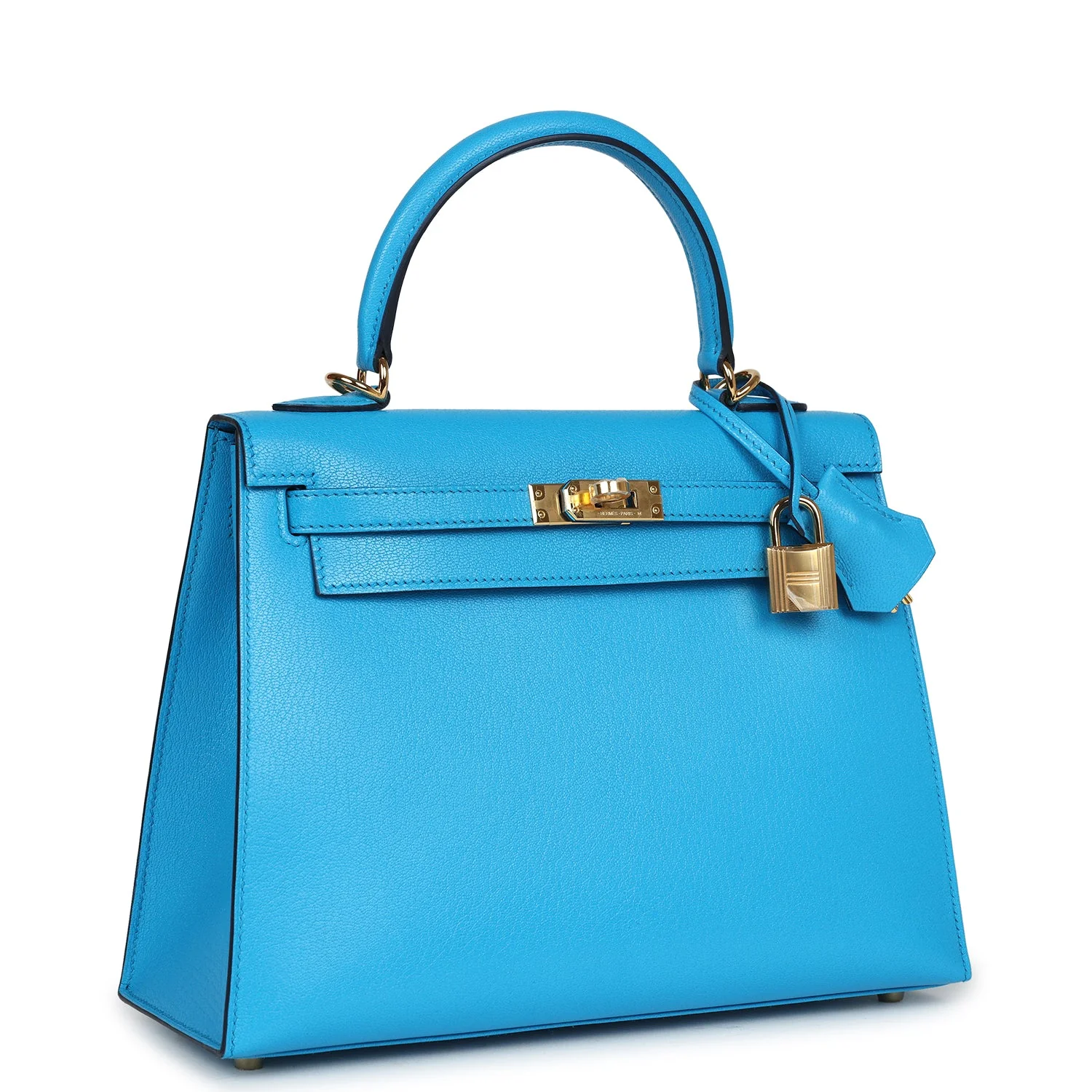 Replicate Hermes Kelly Sellier 25 Bleu Frida Chevre Gold Hardware(1:1 replica)