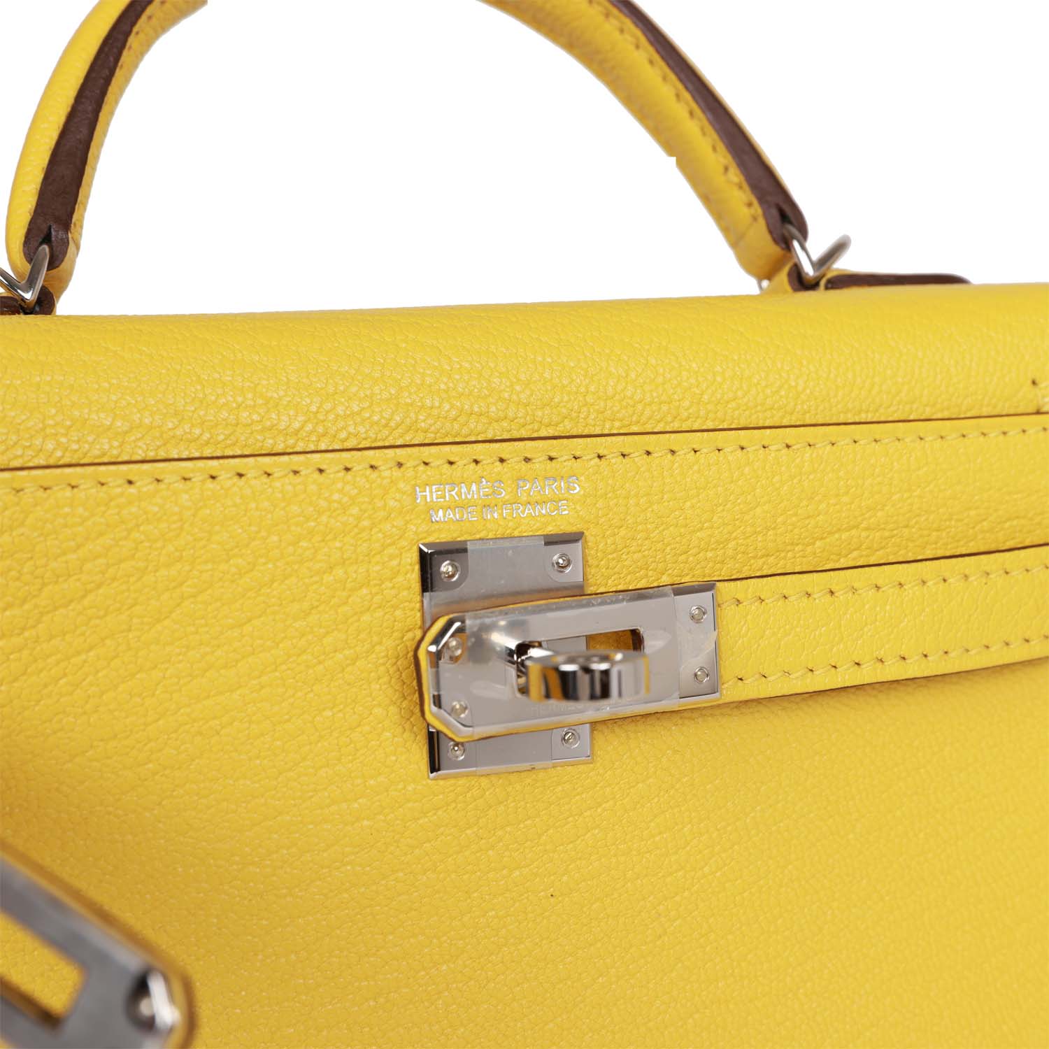 Replicate Hermes Kelly Sellier 20 Jaune de Naples Verso Ch��vre Palladium Hardware(1:1 replica)
