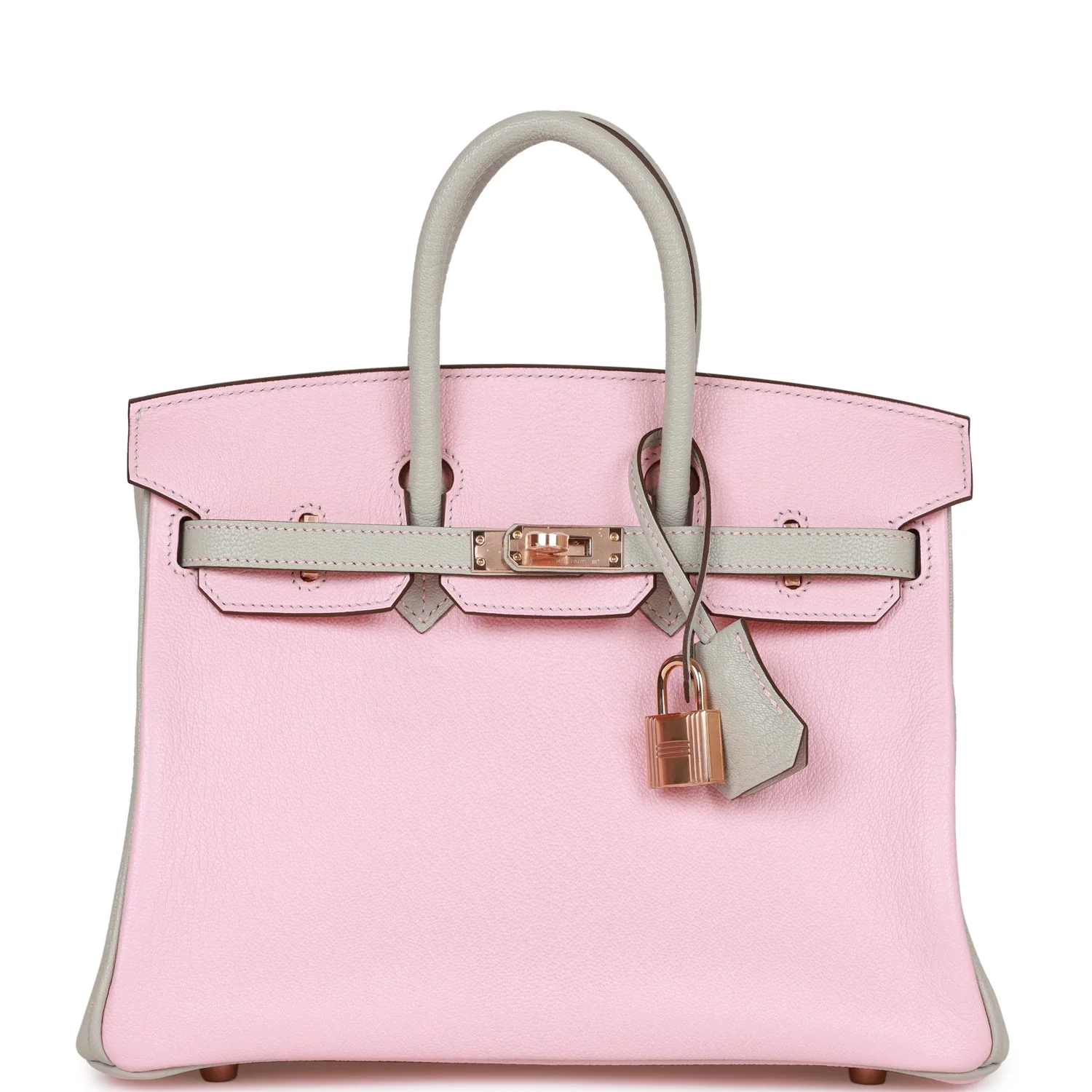 Replicate Hermes Special Order (HSS) Birkin 25 Rose Sakura and Gris Perle Chevre Mysore Rose Gold Hardware(1:1 replica)