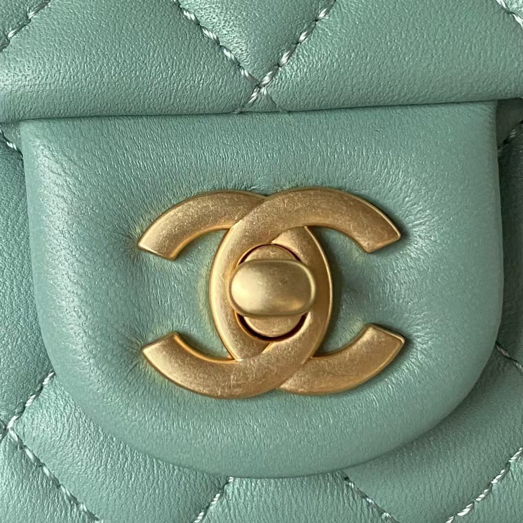 Replicate Chanel 23S AS4041 Mini Camellia Embossed Rectangular Flap Bag Antique Gold Hardware Green(1:1 replica)