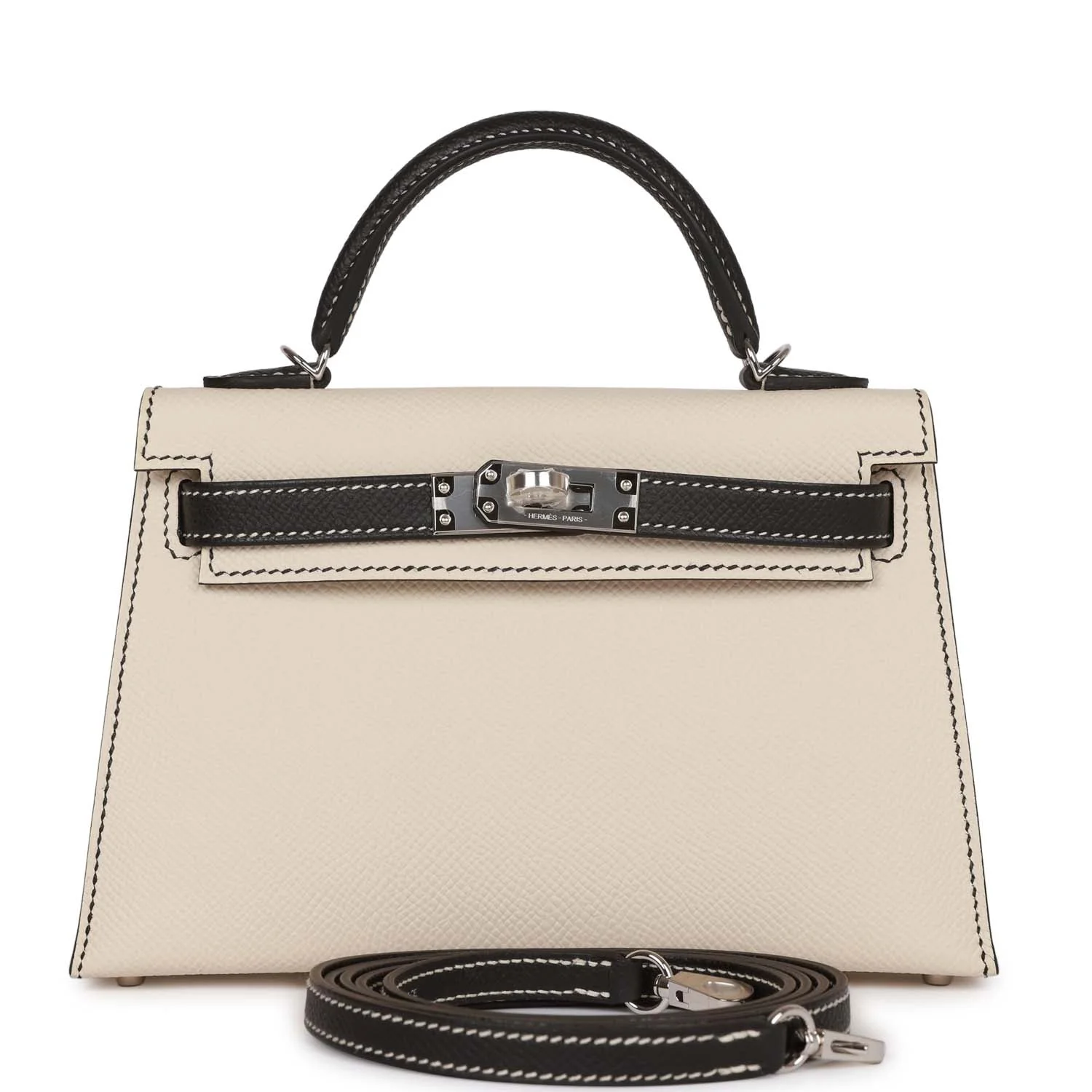 Replicate Hermes Special Order (HSS) Kelly Sellier 20 Craie and Black Epsom Palladium Hardware(1:1 replica)