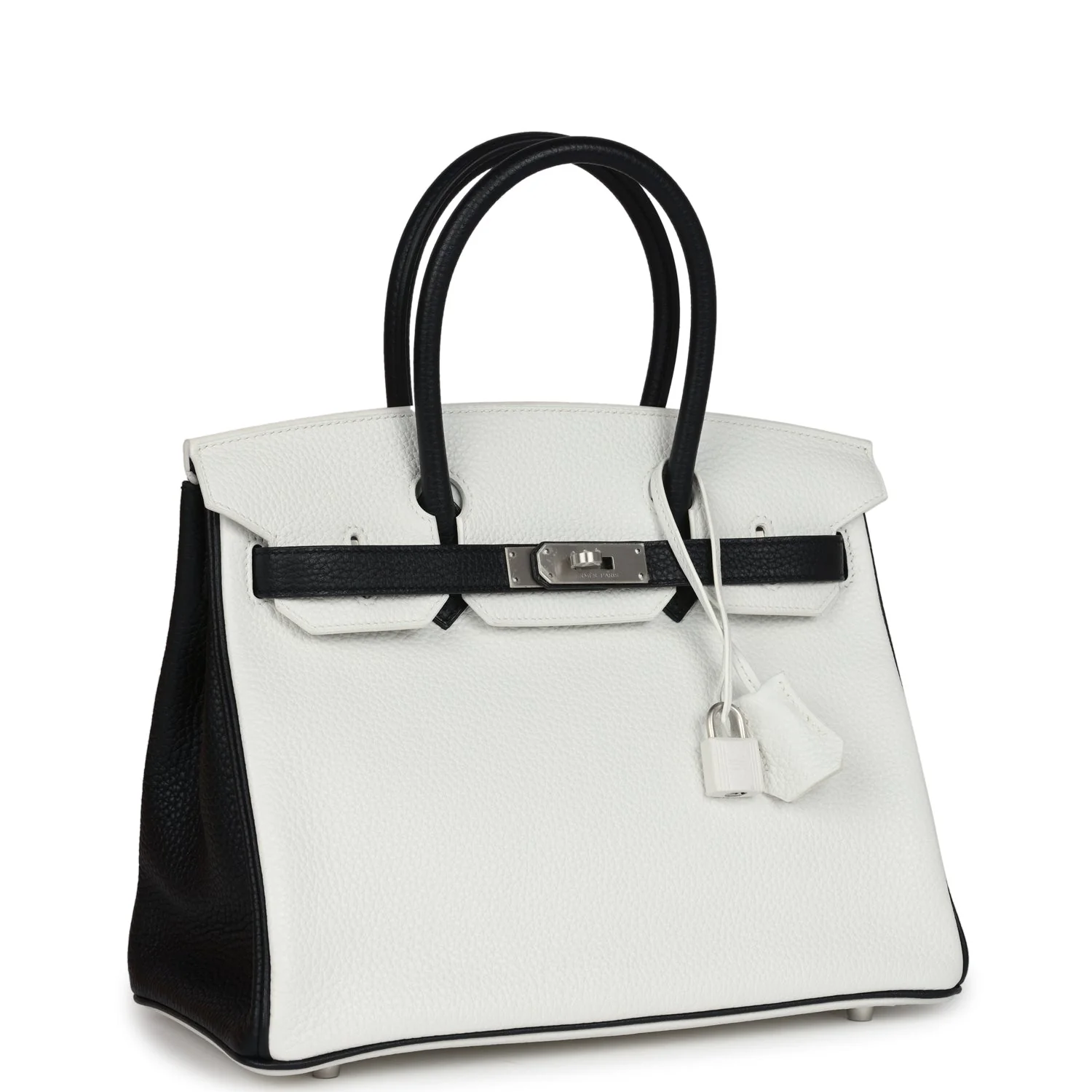 Replicate Hermes Special Order (HSS) Birkin 30 White and Black Clemence Brushed Palladium Hardware(1:1 replica)