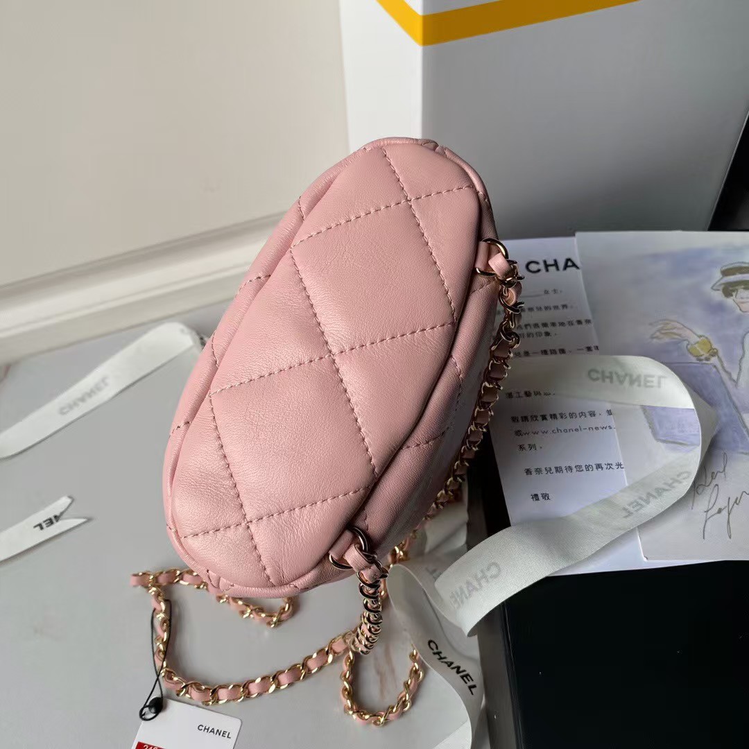 Replicate Chanel 24S AS4810 Medium CC Drawstring Backpack Shiny Lambskin Light Gold Hardware Pink(1:1 replica)