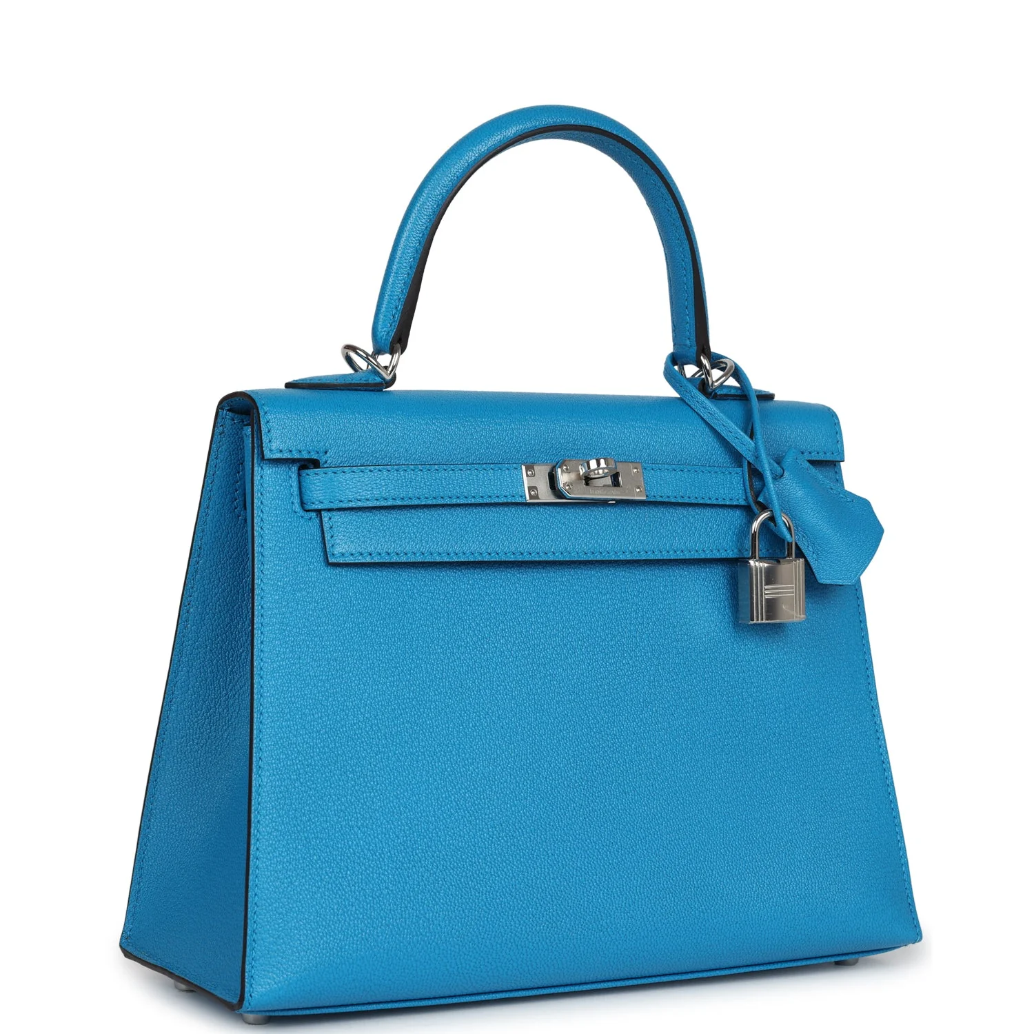 Replicate Hermes Kelly Sellier 25 Bleu Zanzibar Chevre Palladium Hardware(1:1 replica)