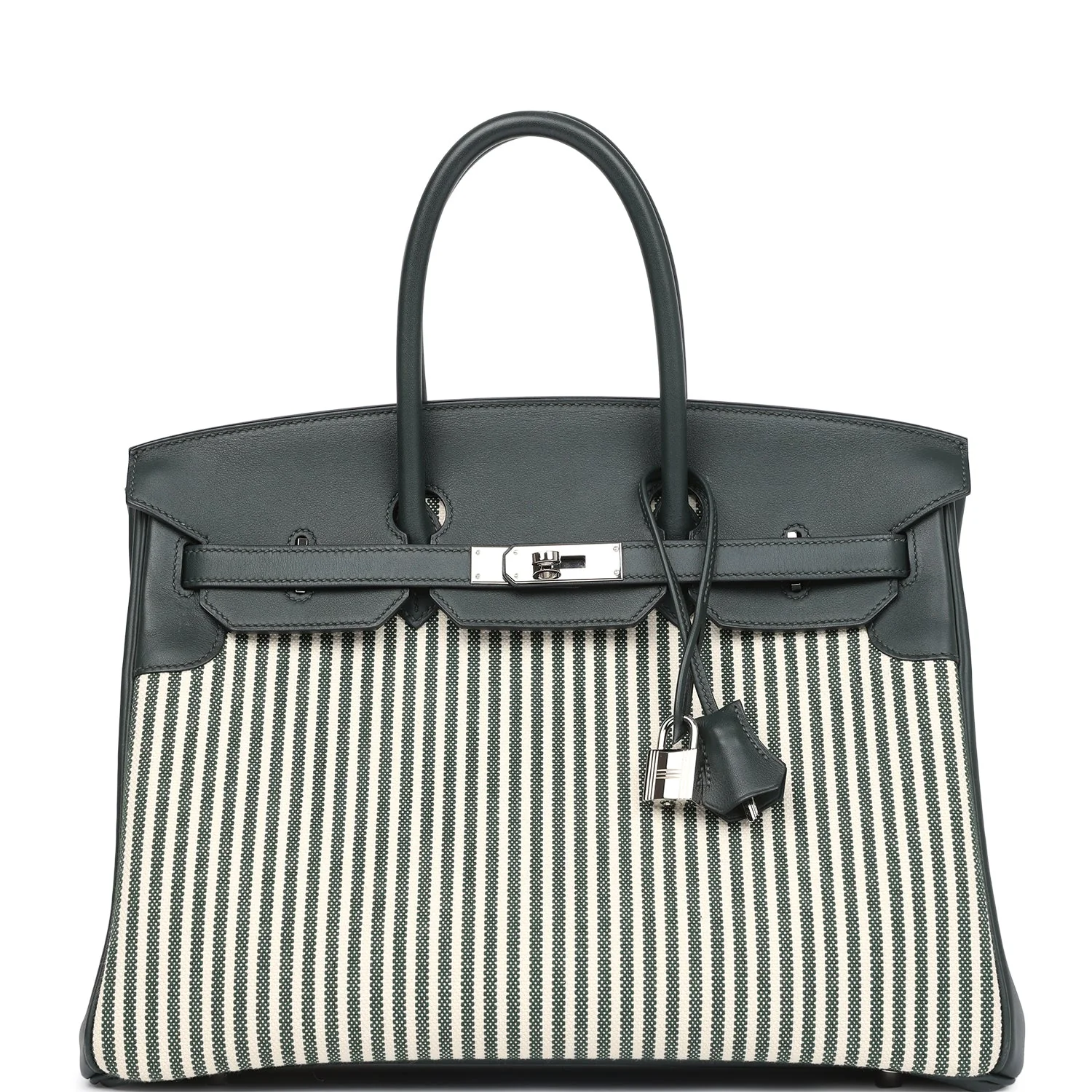 Replicate Hermes Birkin 35 Toile Riga and Vert Anglais Swift Palladium Hardware(1:1 replica)
