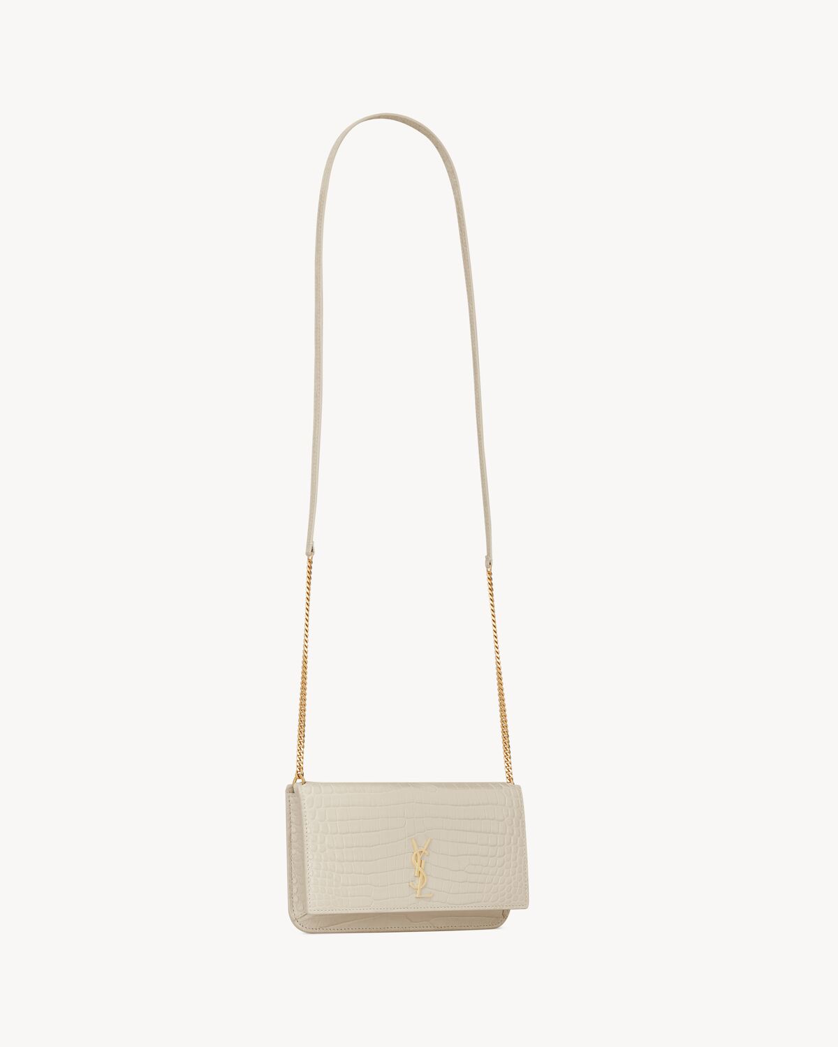 Replicate YSL Cassandre Phone Holder in Shiny Crocodile-Embossed Leather(1:1 replica)