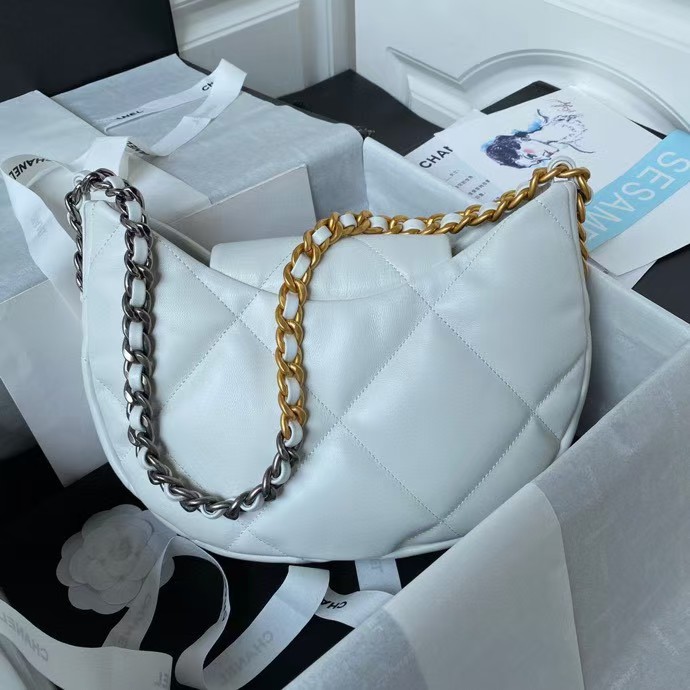 Replicate Chanel 24C AS4638 19 Hobo Bag White Lambskin Mixed Metal Hardware(1:1 replica)