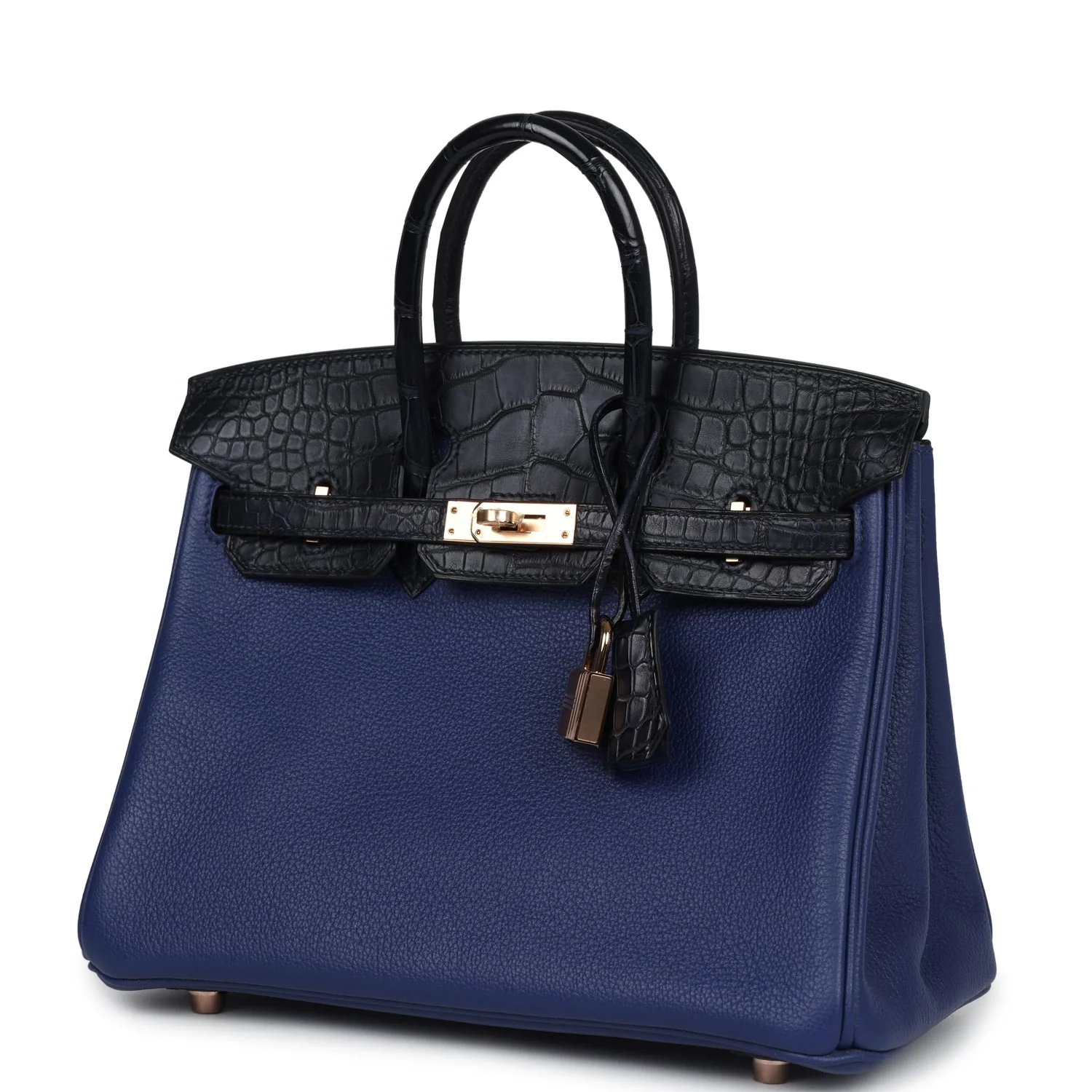 Replicate Hermes Birkin 25 Bleu Saphir Taurillion Novillo and Bleu Marine Matte Alligator Touch Rose Gold Hardware(1:1 replica)