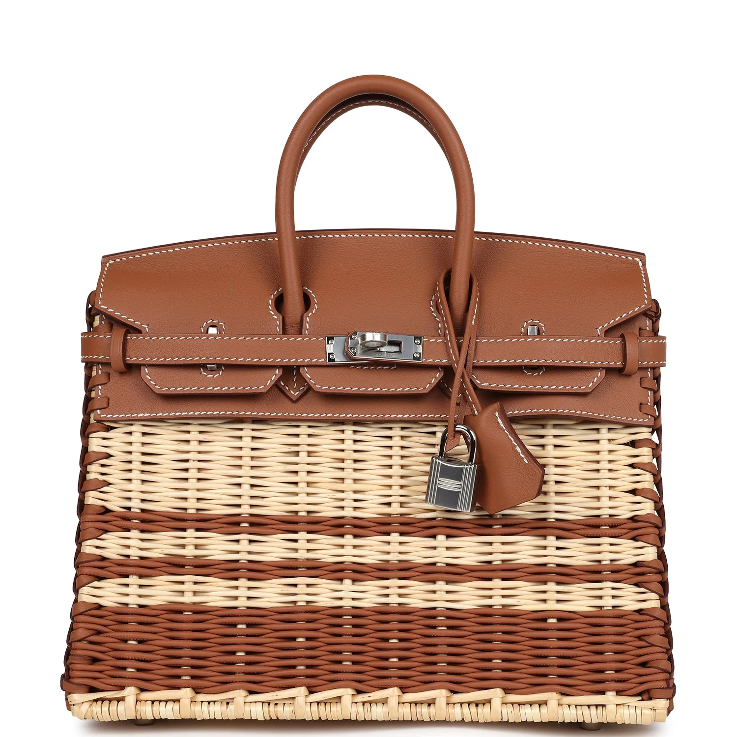 Replicate Hermes Picnic Birkin 25 Gold Swift and Stripe Wicker Palladium Hardware(1:1 replica)