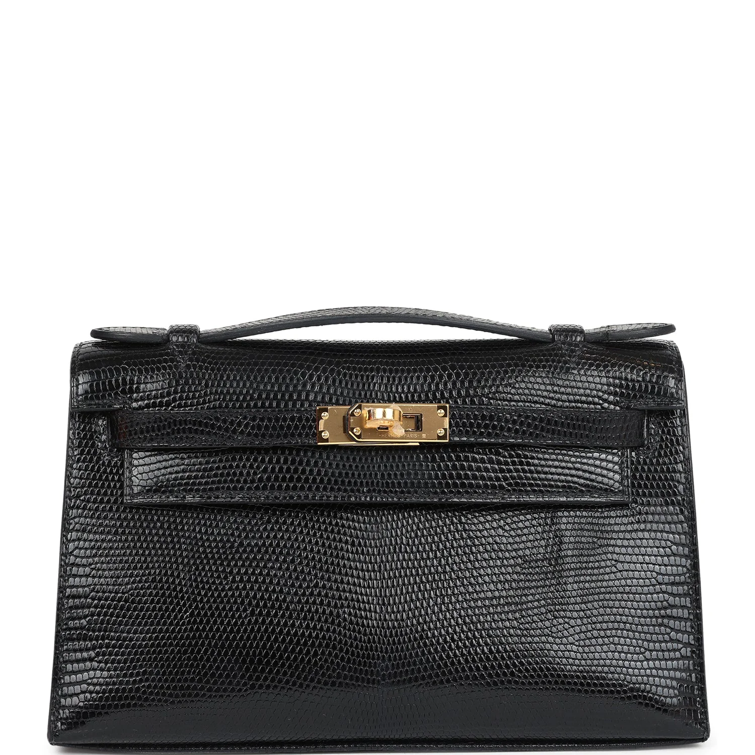 Replicate Hermes Kelly Pochette Black Varanus Niloticus Lizard Gold Hardware(1:1 replica)