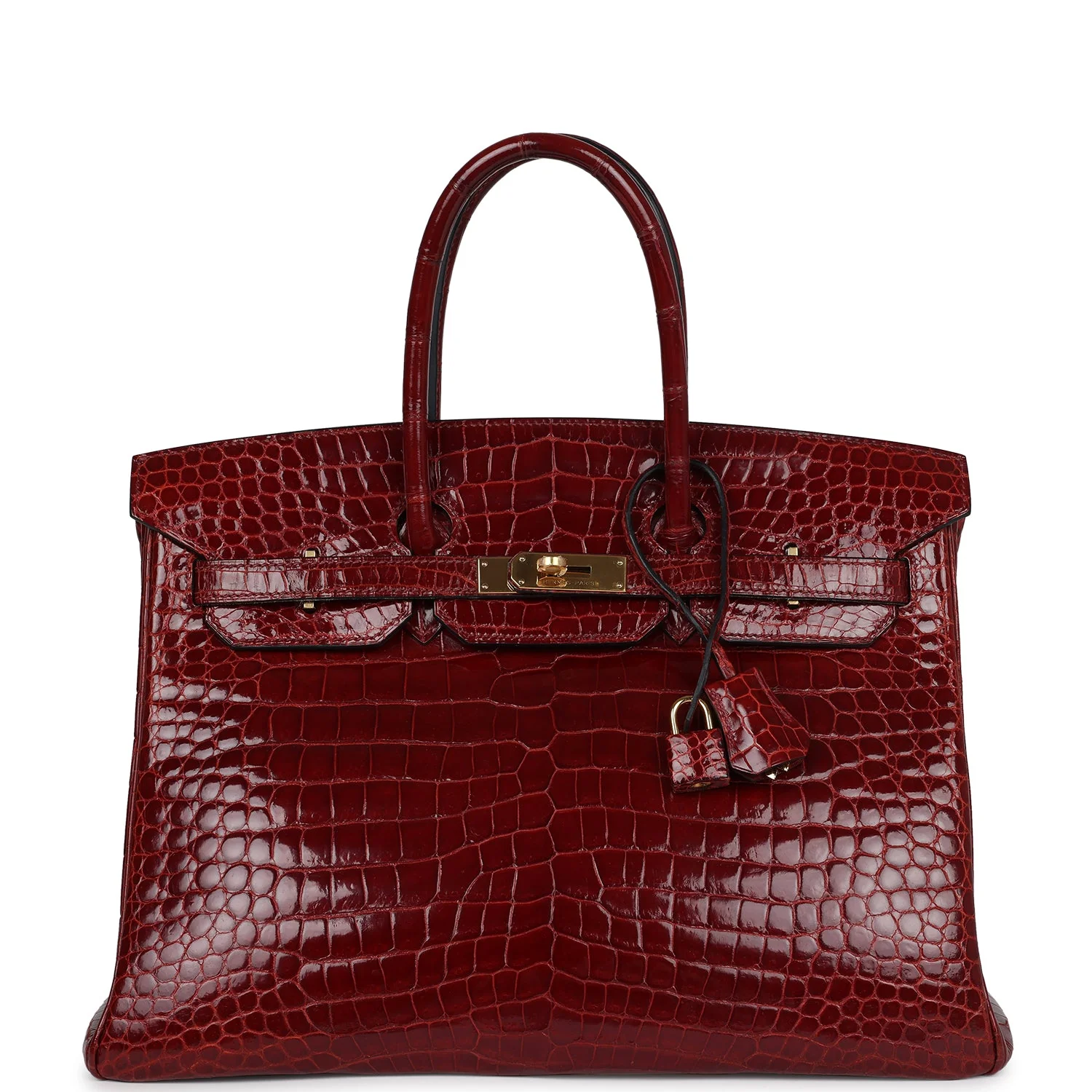 Replicate Hermes Birkin 35 Rouge H Shiny Crocodile Porosus Gold Hardware(1:1 replica)