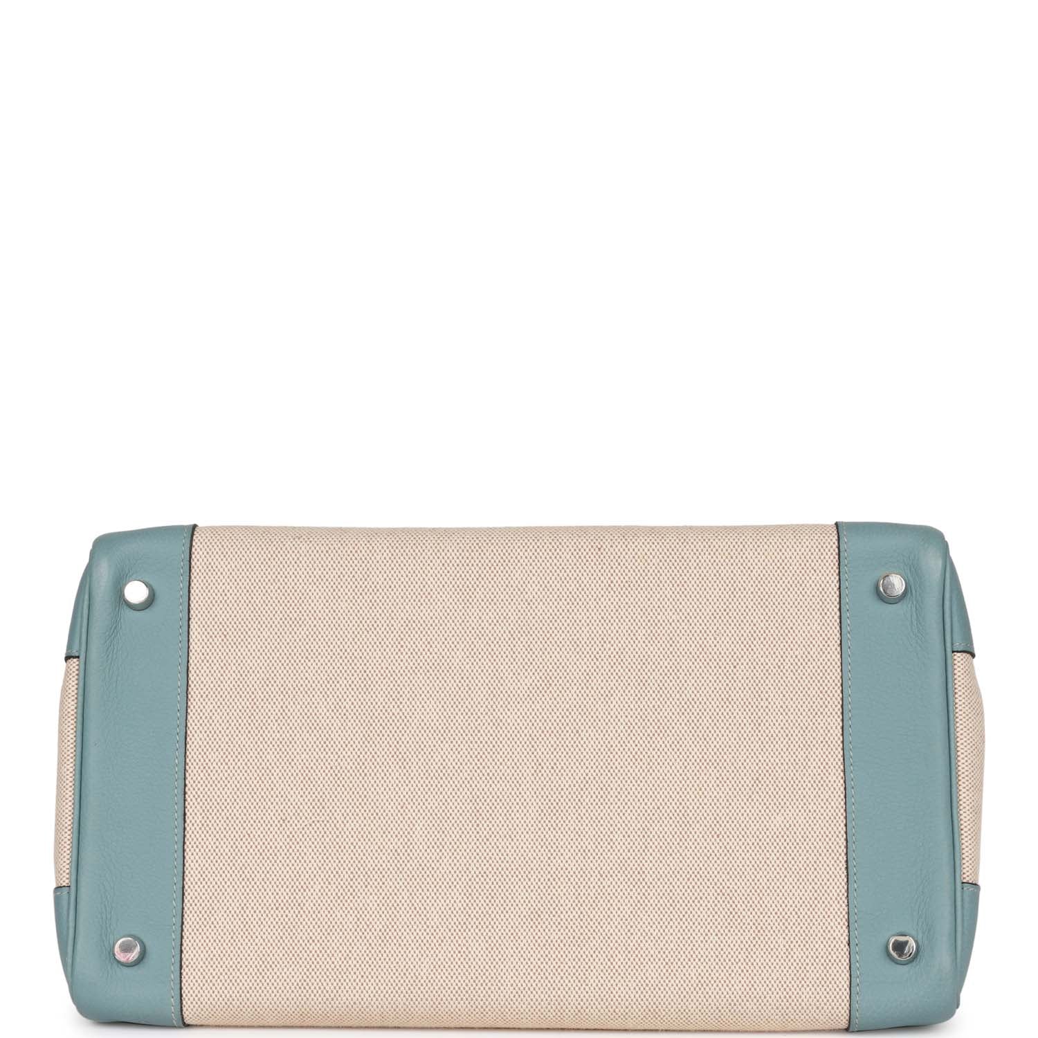 Replicate Hermes Birkin 35 Toile H and Ciel Clemence Palladium Hardware(1:1 replica)