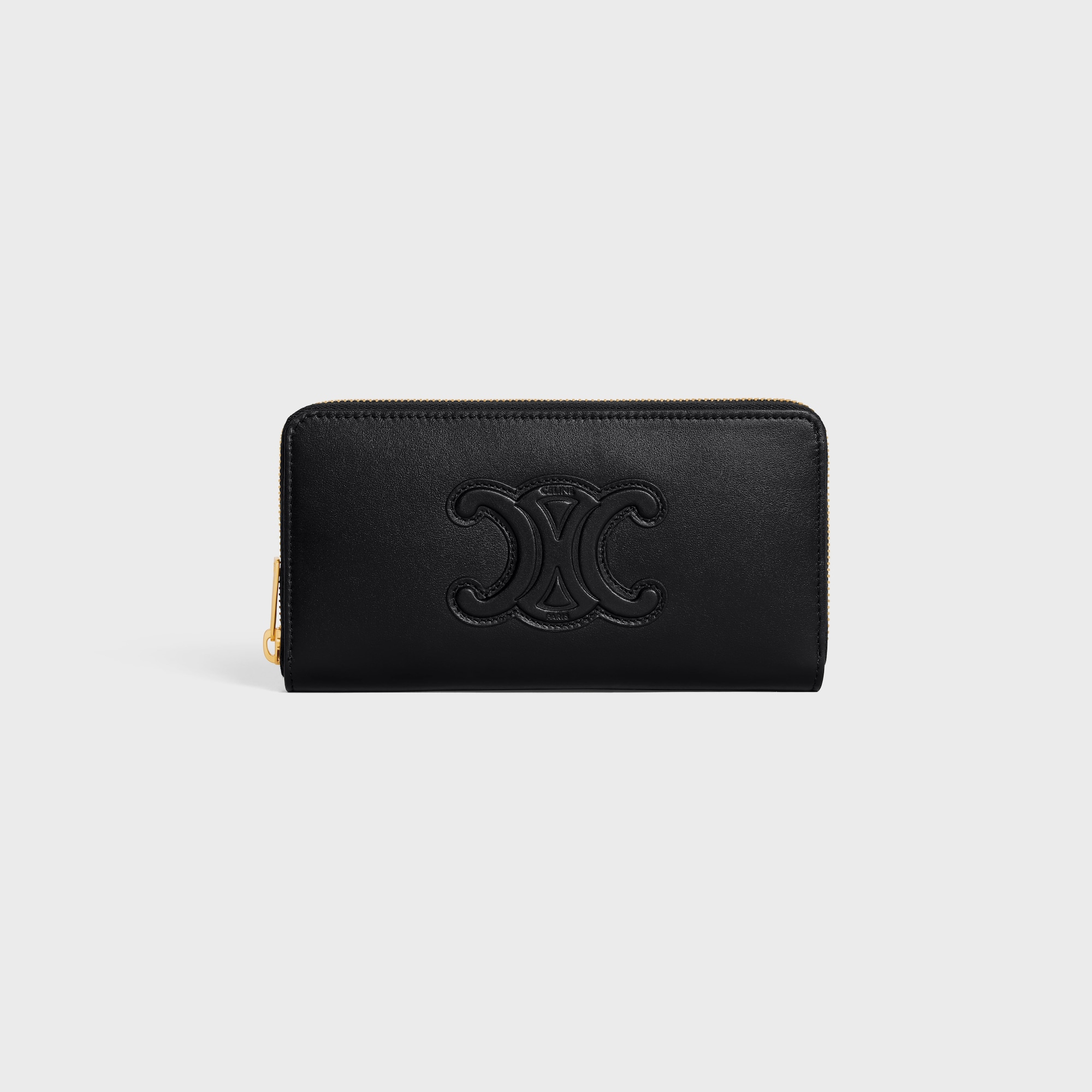 Replicate LARGE ZIPPED WALLET CUIR TRIOMPHE IN SMOOTH CALFSKIN BLACK(1:1 replica)