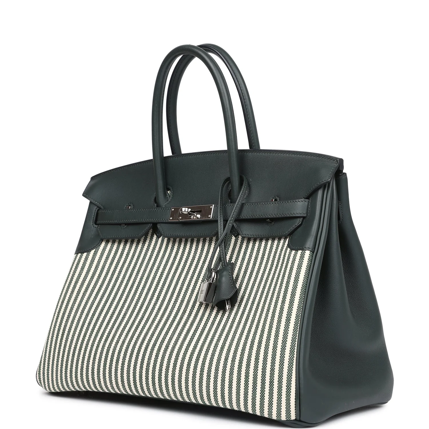 Replicate Hermes Birkin 35 Toile Riga and Vert Anglais Swift Palladium Hardware(1:1 replica)