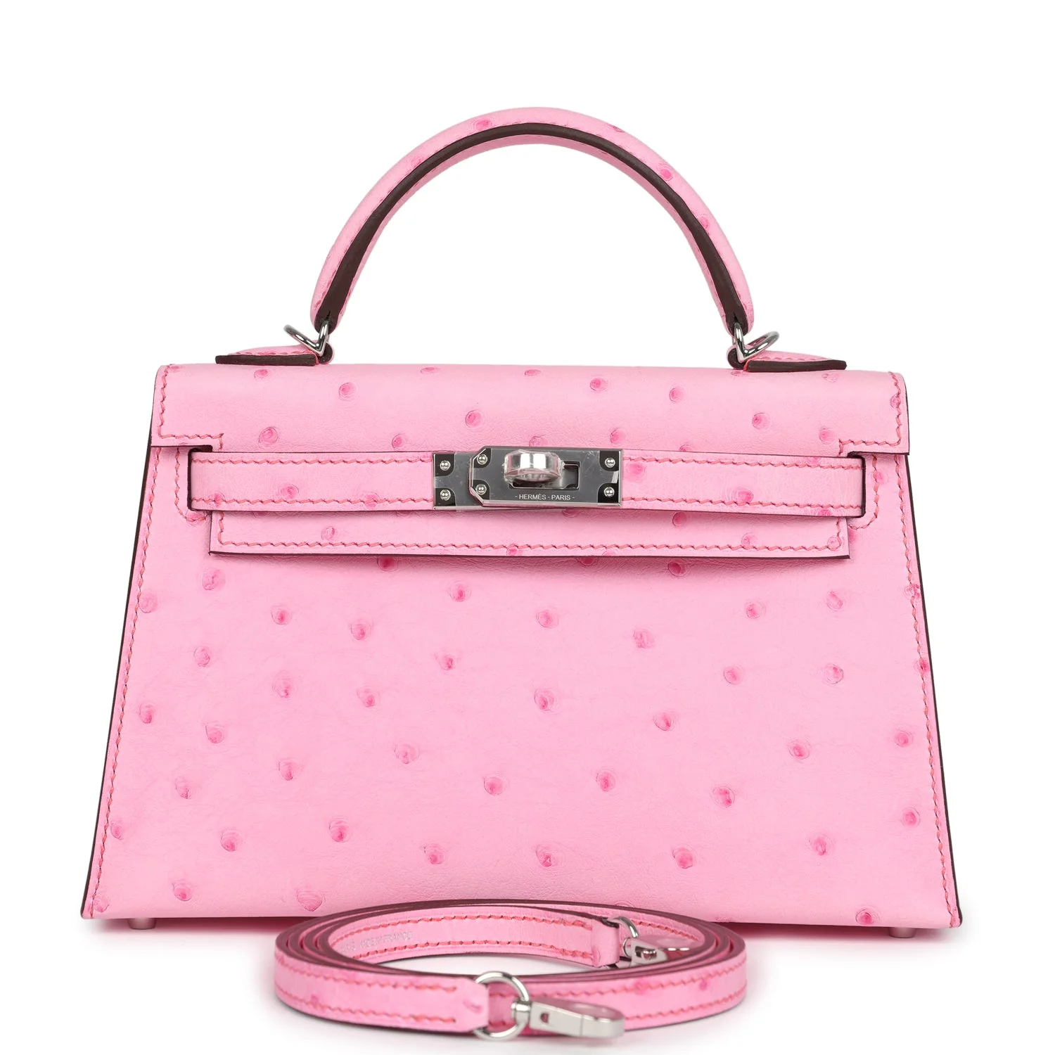 Replicate Hermes Kelly Sellier 20 Bubblegum Ostrich Palladium Hardware(1:1 replica)
