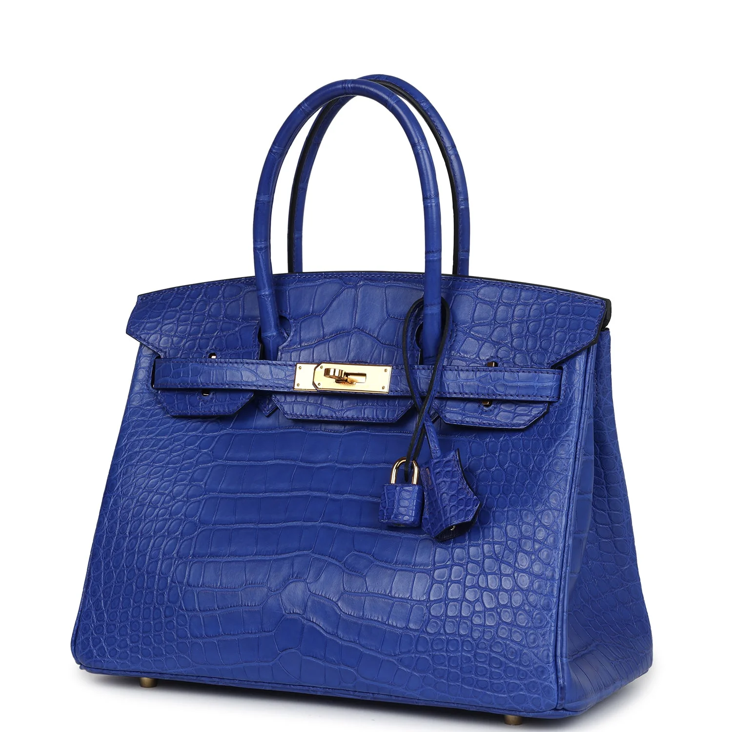 Replicate Hermes Birkin 30 Bleu Electric Matte Alligator Gold Hardware(1:1 replica)
