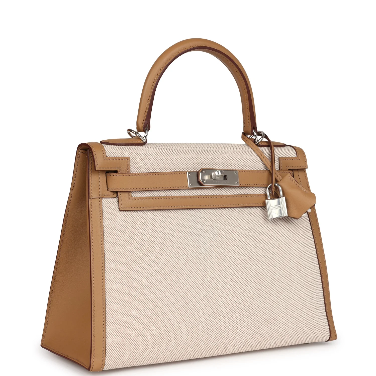 Replicate Hermes Kelly Sellier 28 Biscuit Toile H Canvas and Swift Palladium Hardware(1:1 replica)
