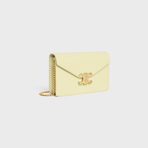 Replicate WALLET ON CHAIN MARGO IN SHINY CALFSKIN LIGHT YELLOW(1:1 replica)