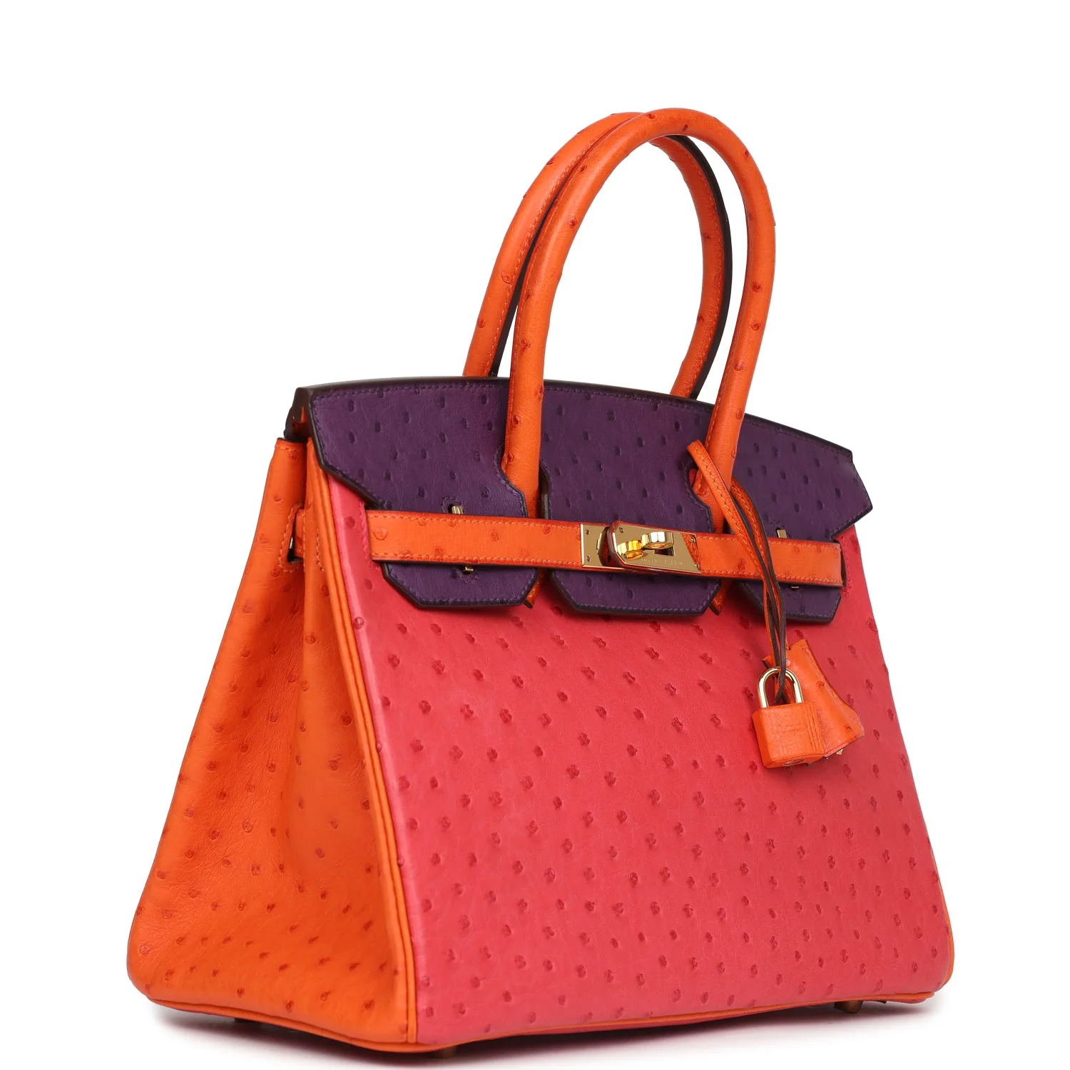 Replicate Hermes Special Order (HSS) Birkin 30 Tangerine, Violet and Bougainvillea Ostrich Gold Hardware(1:1 replica)