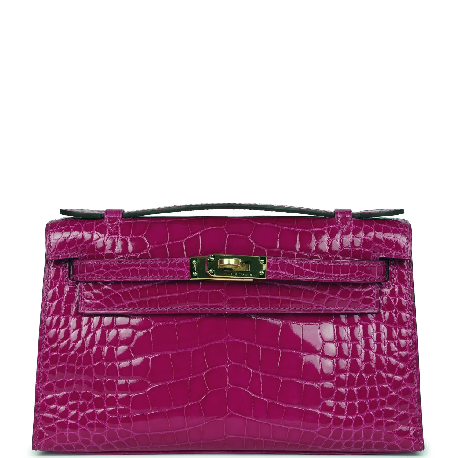 Replicate Hermes Kelly Pochette Rose Scheherazade Shiny Alligator Gold Hardware(1:1 replica)