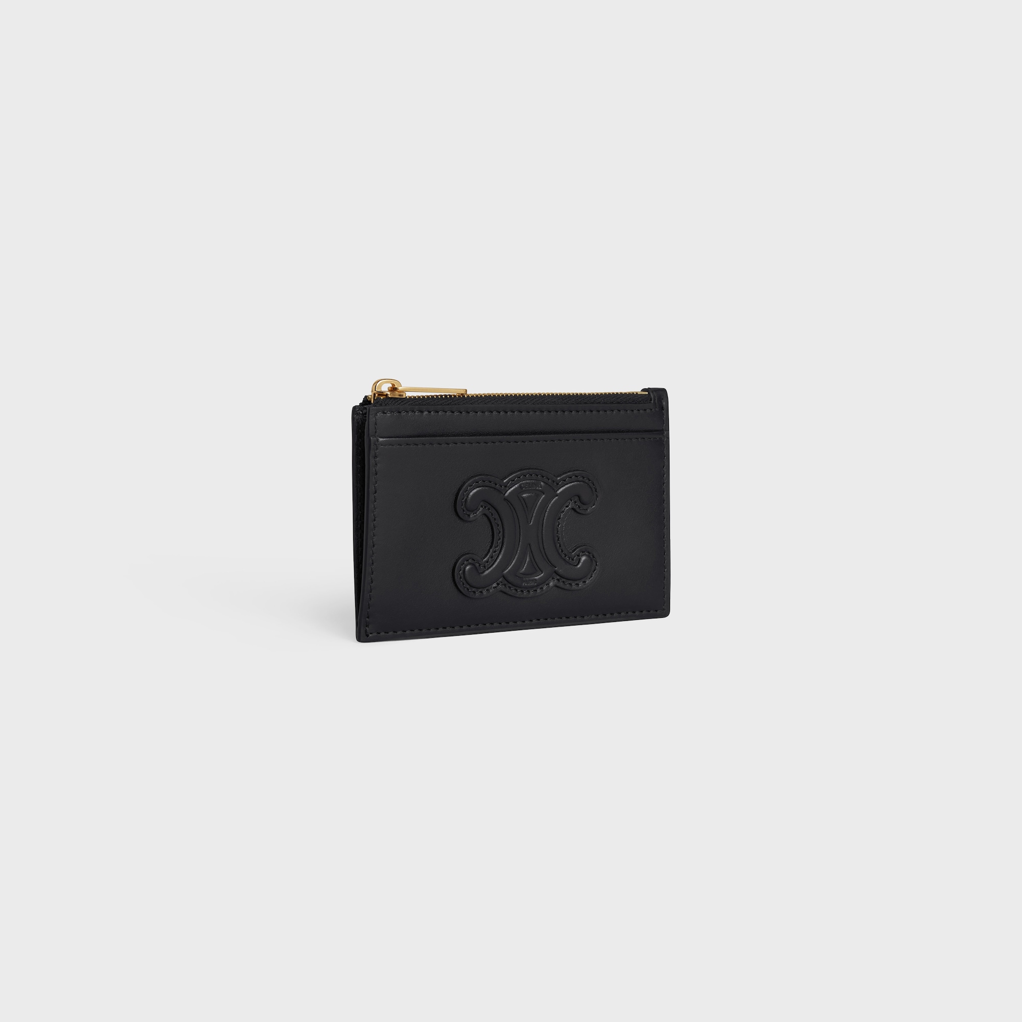 Replicate ZIPPED CARD HOLDER CUIR TRIOMPHE IN SHINY CALFSKIN BLACK(1:1 replica)