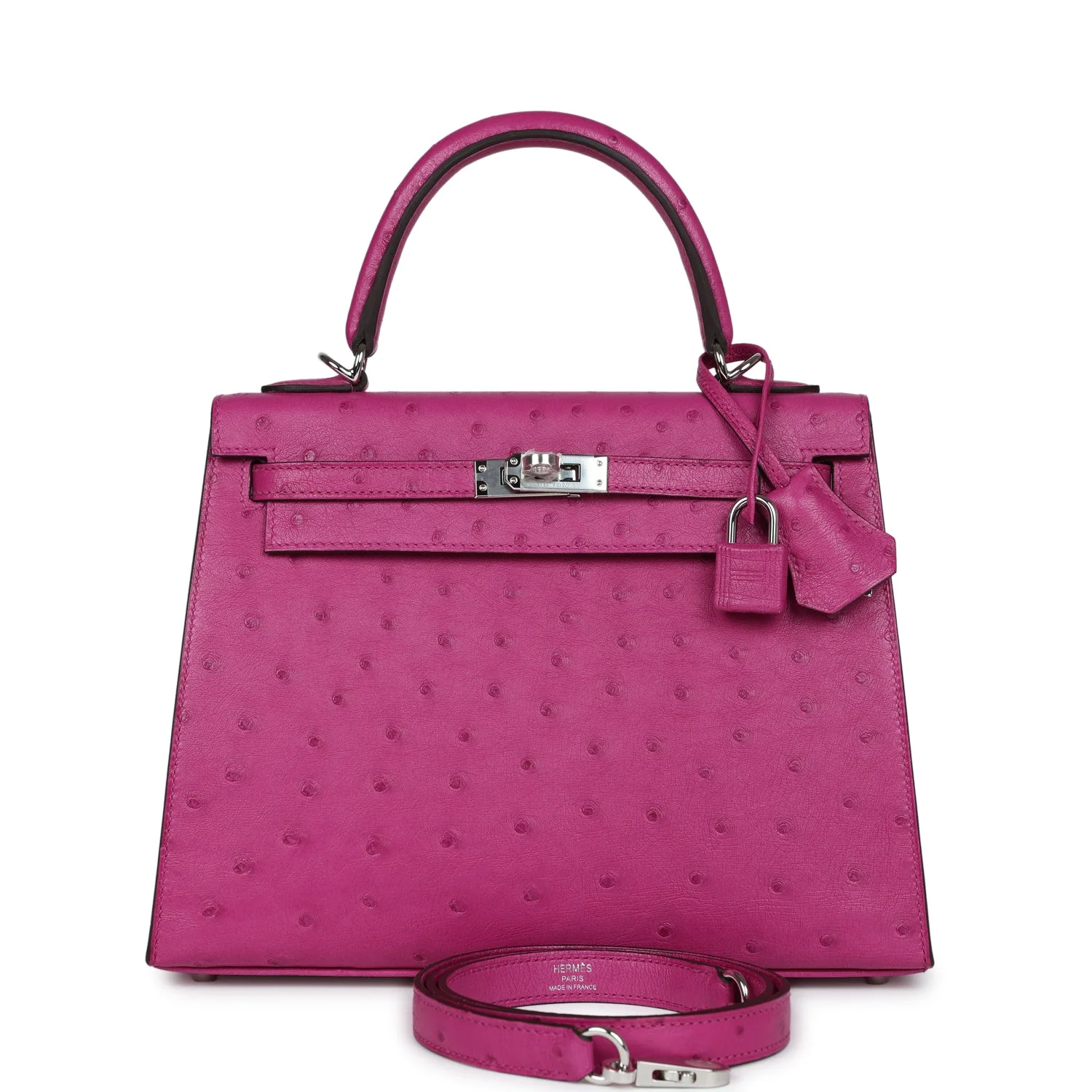 Replicate Hermes Kelly Sellier 25 Rose Pourpre Ostrich Palladium Hardware(1:1 replica)
