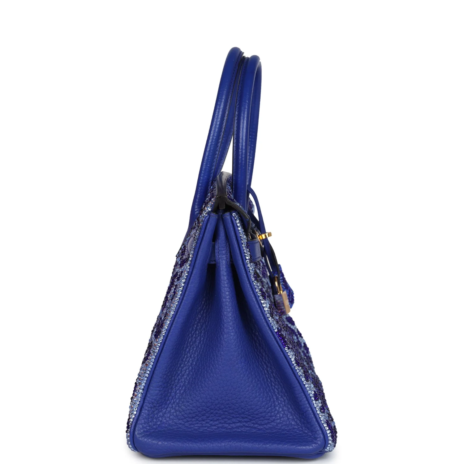 Replicate Custom Leopard Swarovski Crystal Hermes Birkin 30 Bleu Electric Togo Gold Hardware(1:1 replica)