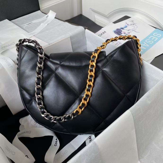 Replicate Chanel 24C AS4638 19 Hobo Bag Black Lambskin Mixed Metal Hardware(1:1 replica)