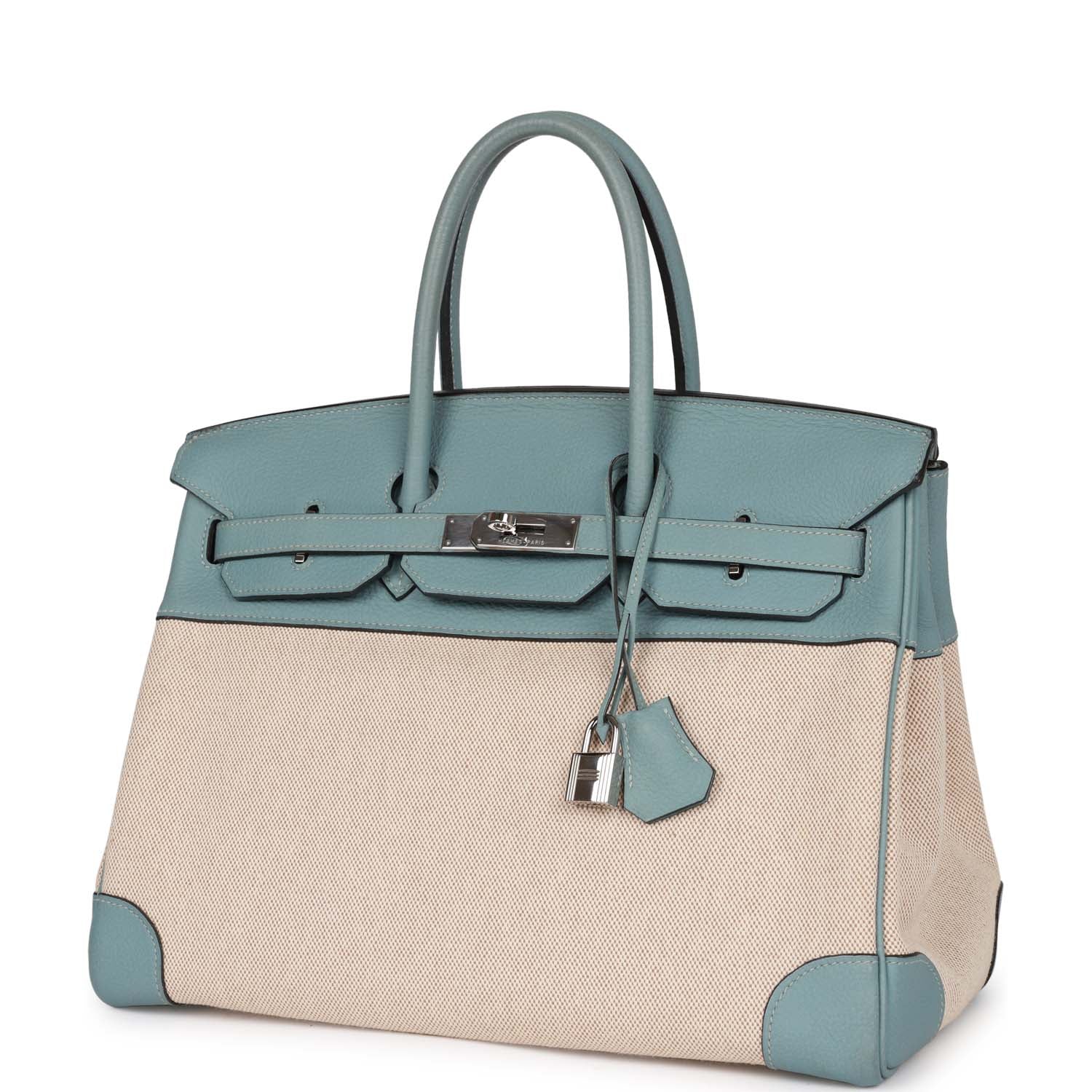 Replicate Hermes Birkin 35 Toile H and Ciel Clemence Palladium Hardware(1:1 replica)