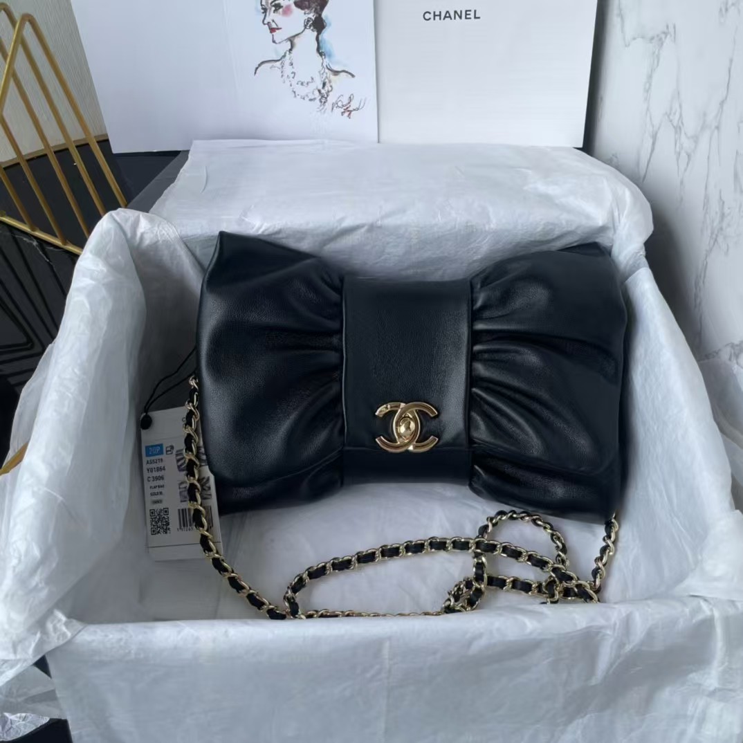Replicate Chanel 24B AS5129 Metallic Lambskin Butterfly Evening Bag Black(1:1 replica)