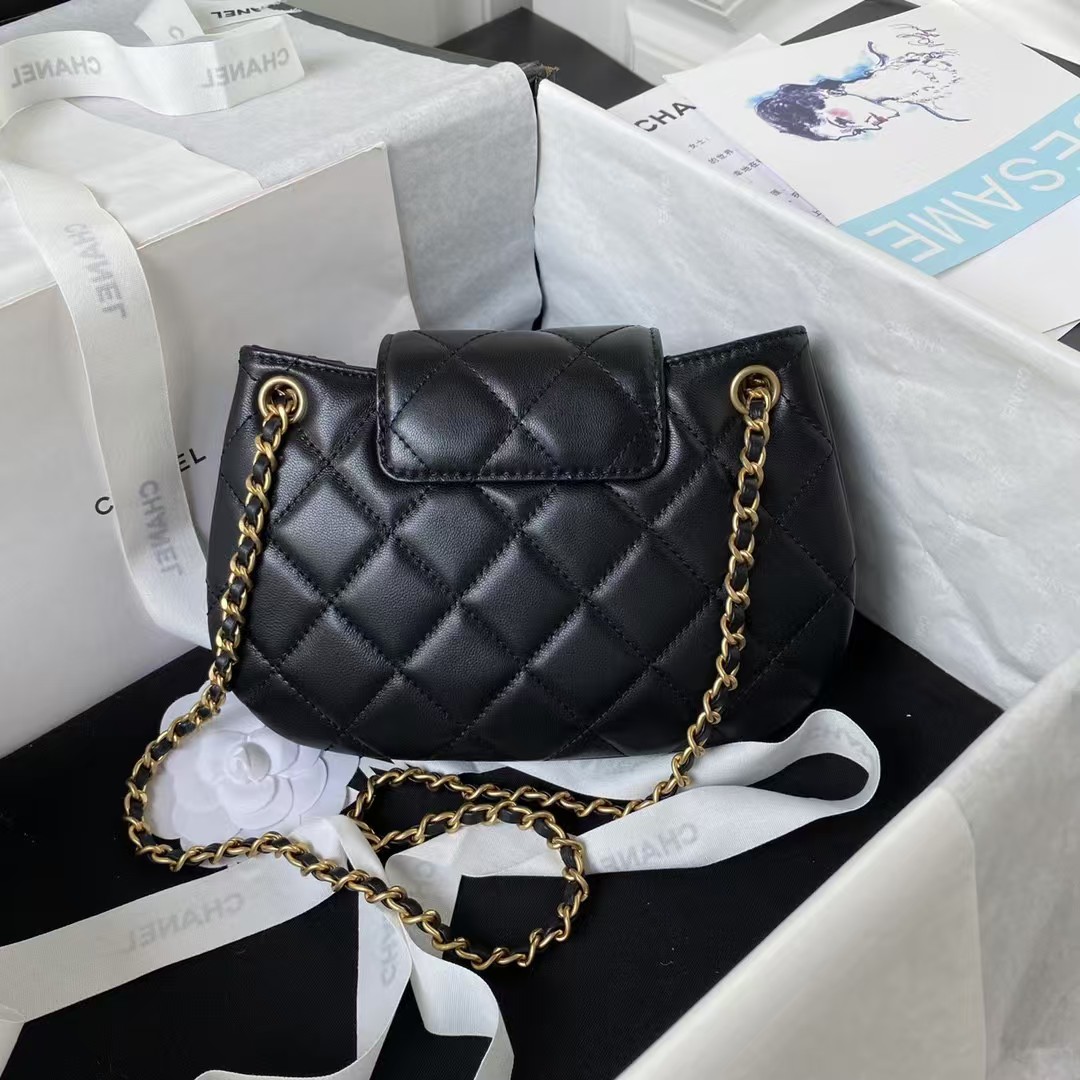 Replicate Chanel 24C Vintage Logo Small Quilted Lambskin Shoulder Bag AS4609 Black(1:1 replica)