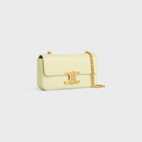 Replicate CHAIN SHOULDER BAG CLAUDE IN SHINY CALFSKIN LIGHT YELLOW(1:1 replica)
