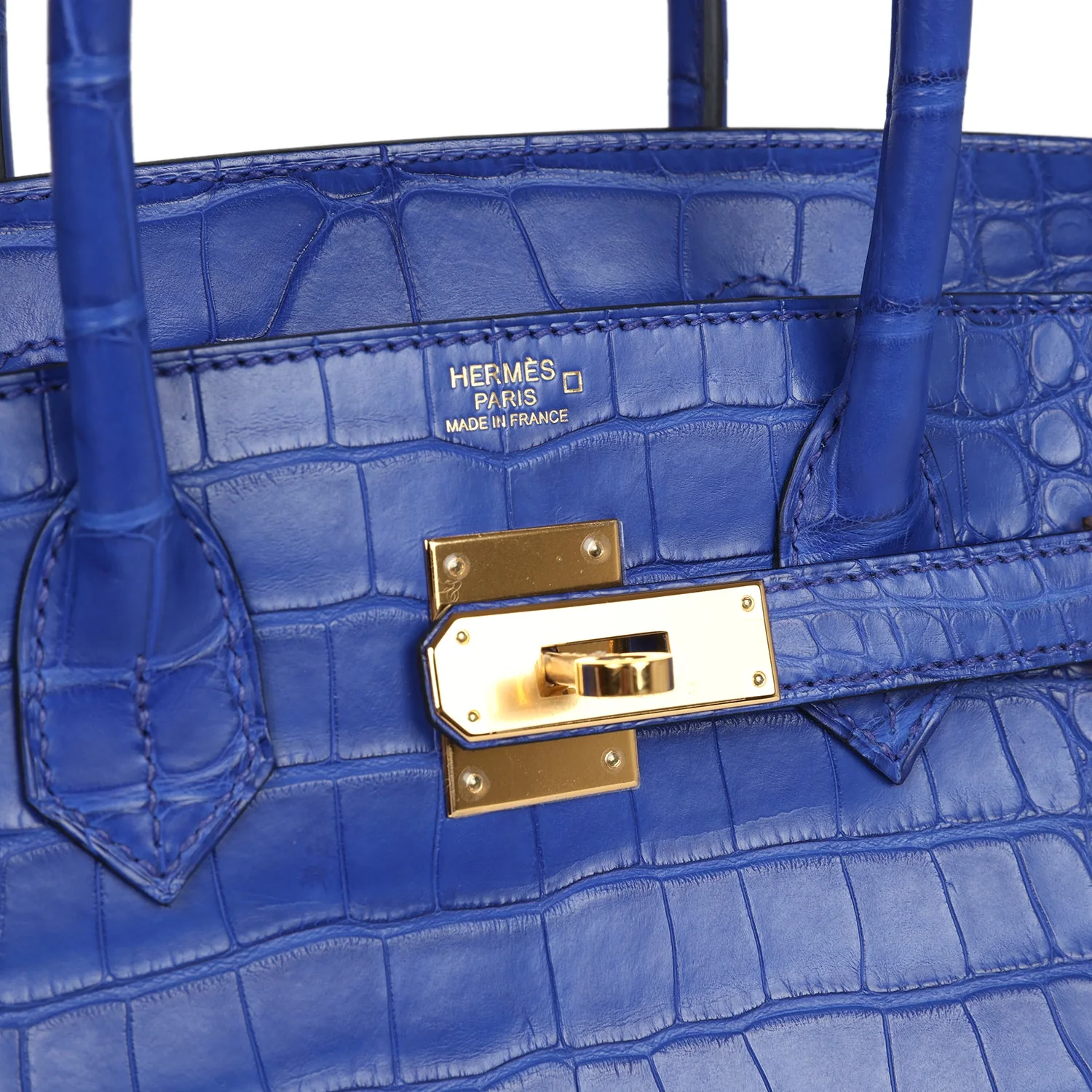 Replicate Hermes Birkin 30 Bleu Electric Matte Alligator Gold Hardware(1:1 replica)