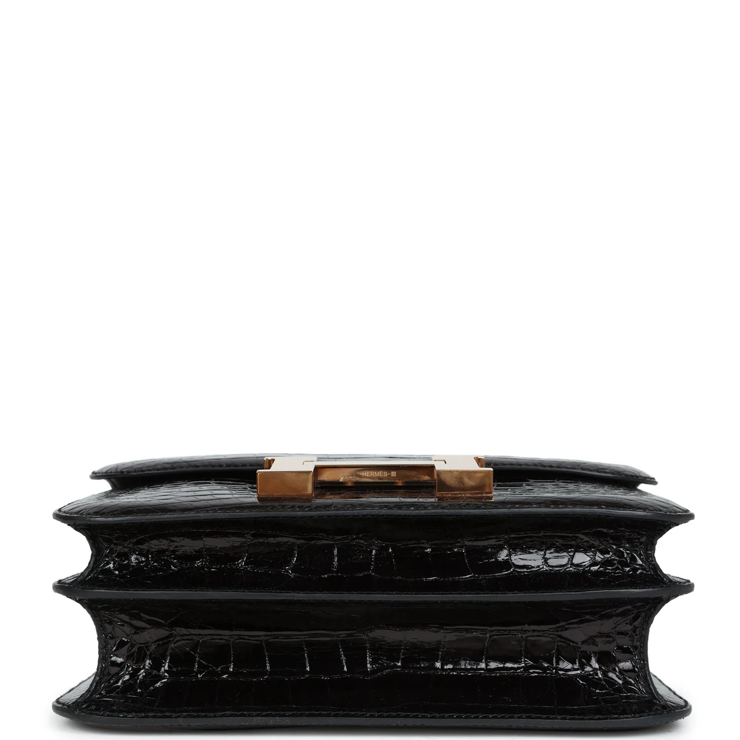 Replicate Hermes Constance 24 Black Shiny Alligator Rose Gold Hardware(1:1 replica)