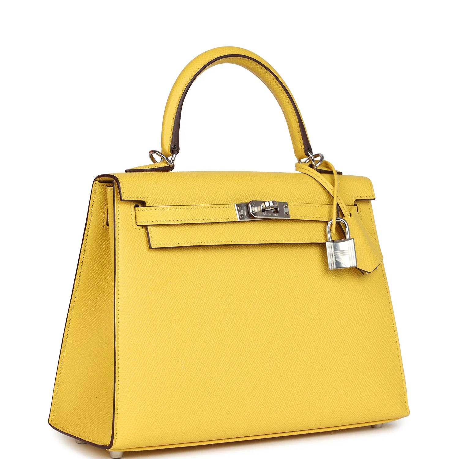 Replicate Hermes Kelly Sellier 25 Jaune De Naples Epsom Palladium Hardware(1:1 replica)