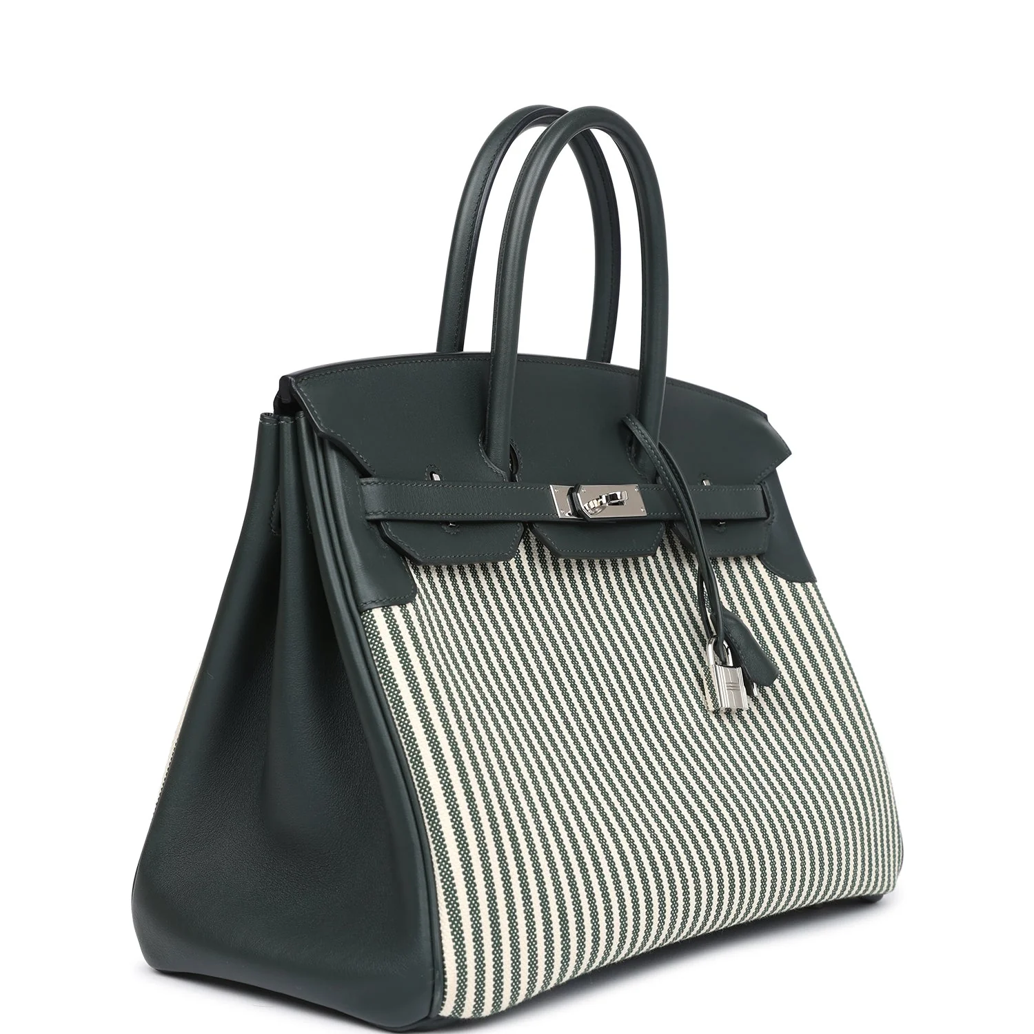 Replicate Hermes Birkin 35 Toile Riga and Vert Anglais Swift Palladium Hardware(1:1 replica)