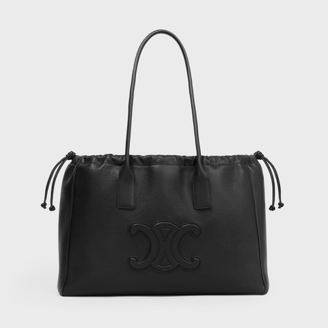 Replicate CABAS DRAWSTRING CUIR TRIOMPHE IN GRAINED CALFSKIN BLACK(1:1 replica)