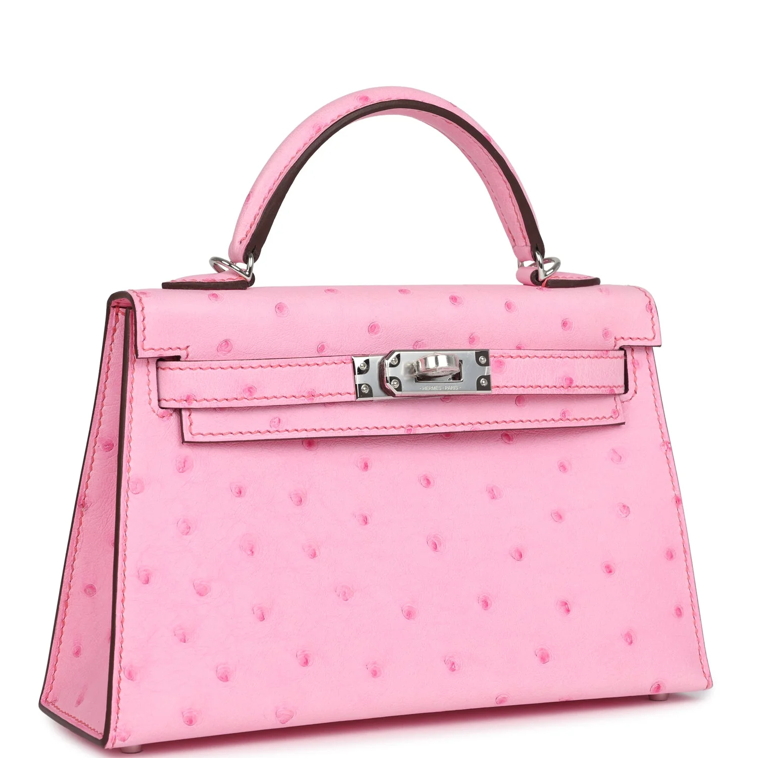 Replicate Hermes Kelly Sellier 20 Bubblegum Ostrich Palladium Hardware(1:1 replica)