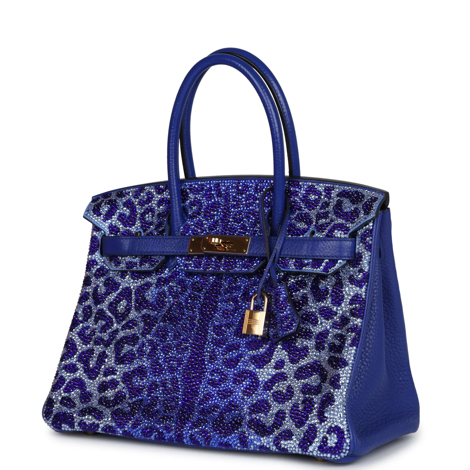 Replicate Custom Leopard Swarovski Crystal Hermes Birkin 30 Bleu Electric Togo Gold Hardware(1:1 replica)