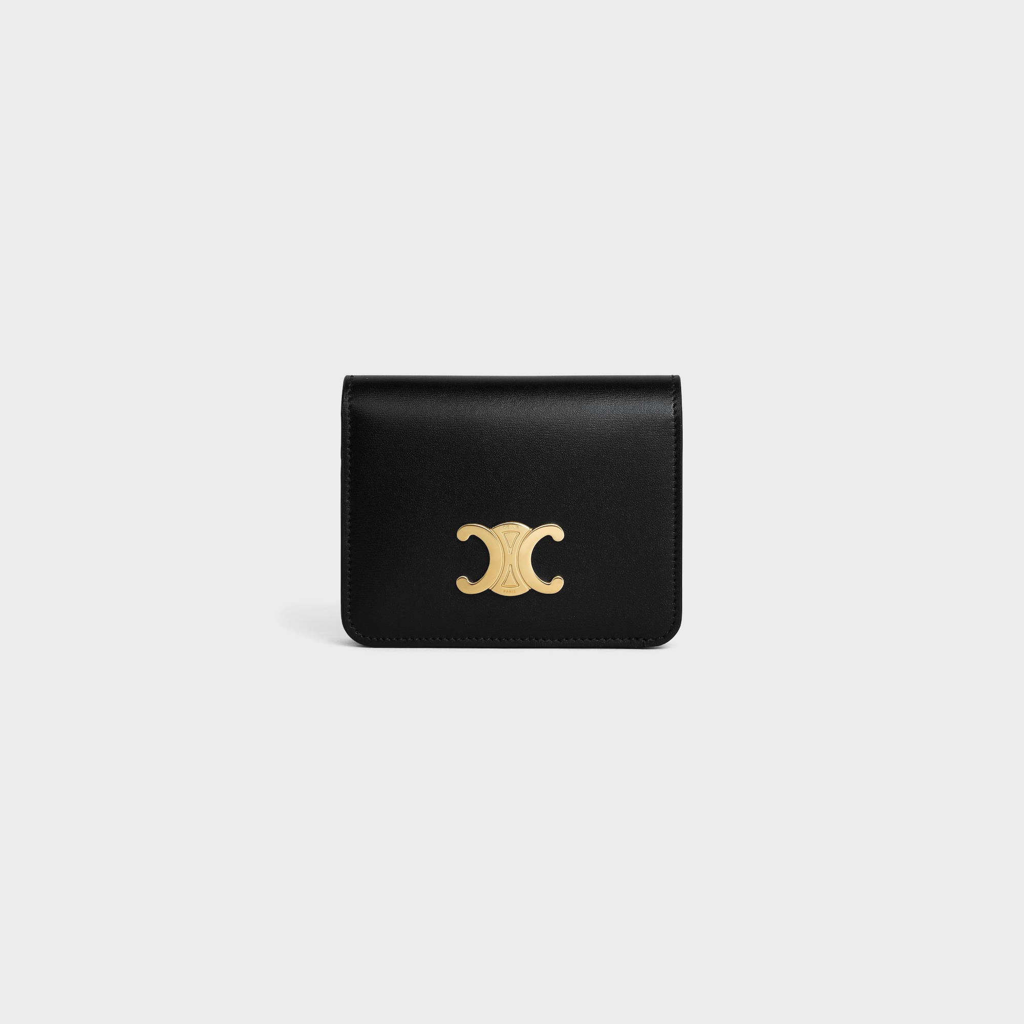 Replicate TRIOMPHE COMPACT WALLET IN SHINY CALFSKIN BLACK(1:1 replica)