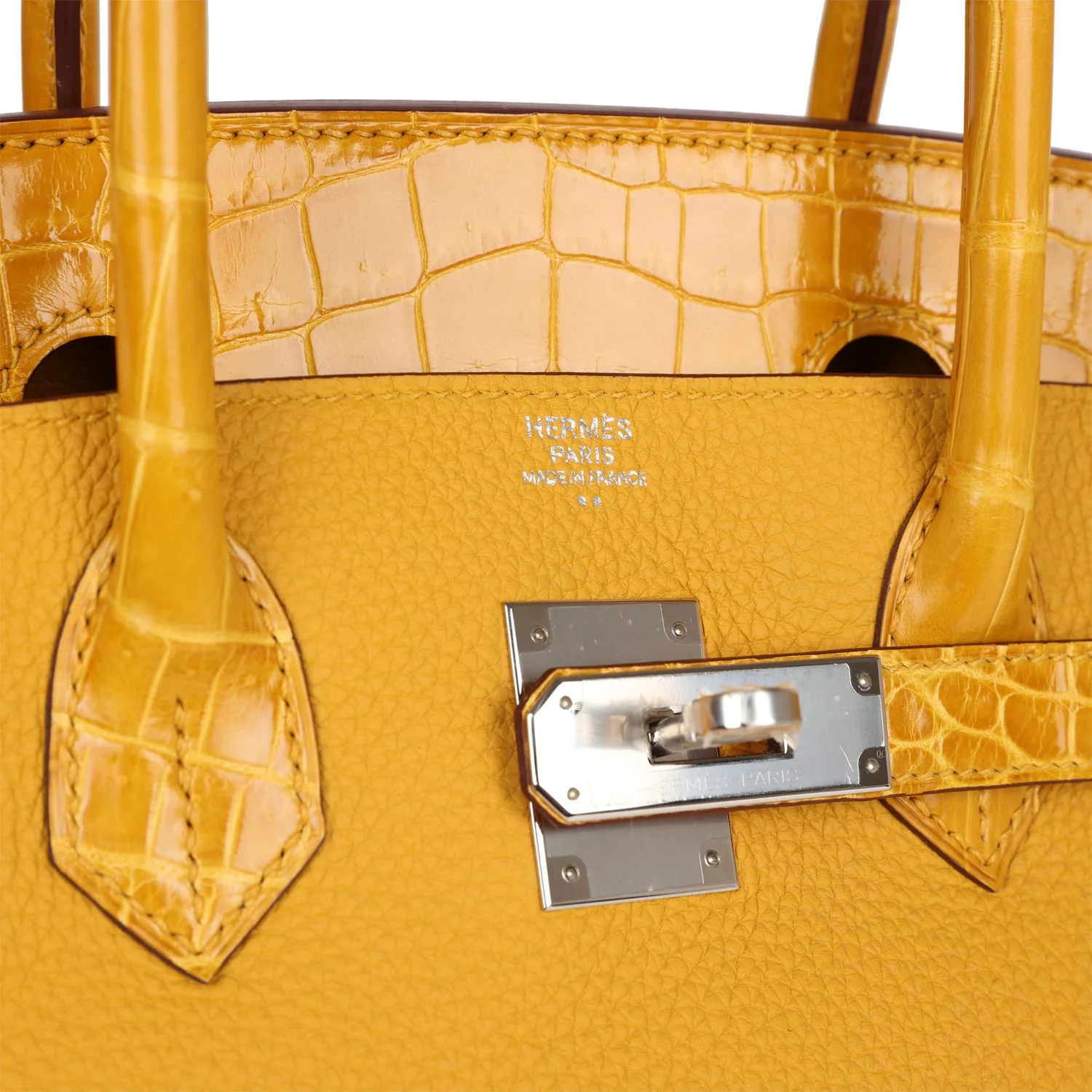 Replicate Hermes Birkin 30 Jaune Ambre Shiny Niloticus Crocodile and Togo Touch Palladium Hardware(1:1 replica)