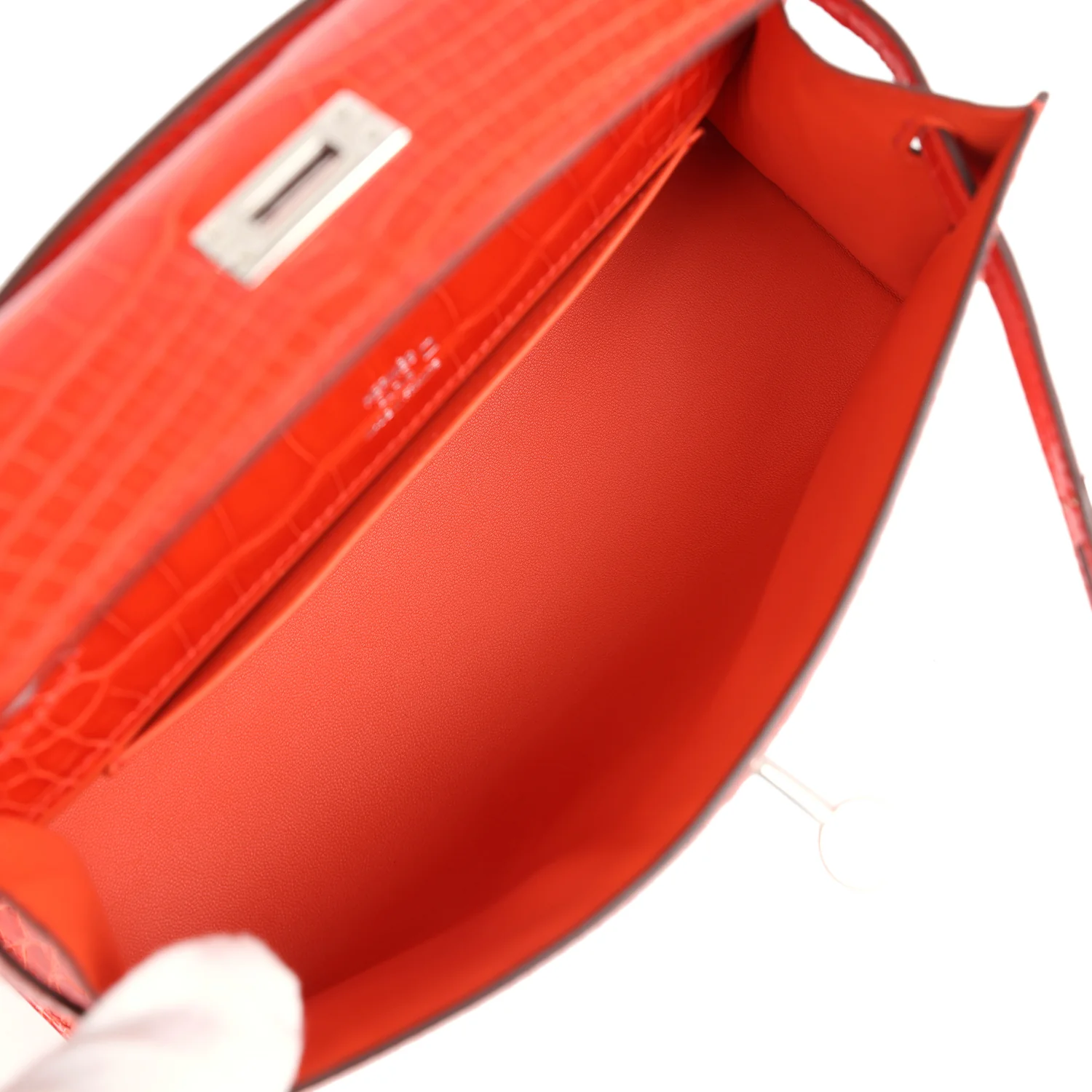 Replicate Hermes Kelly Pochette Orange Poppy Shiny Alligator Palladium Hardware(1:1 replica)