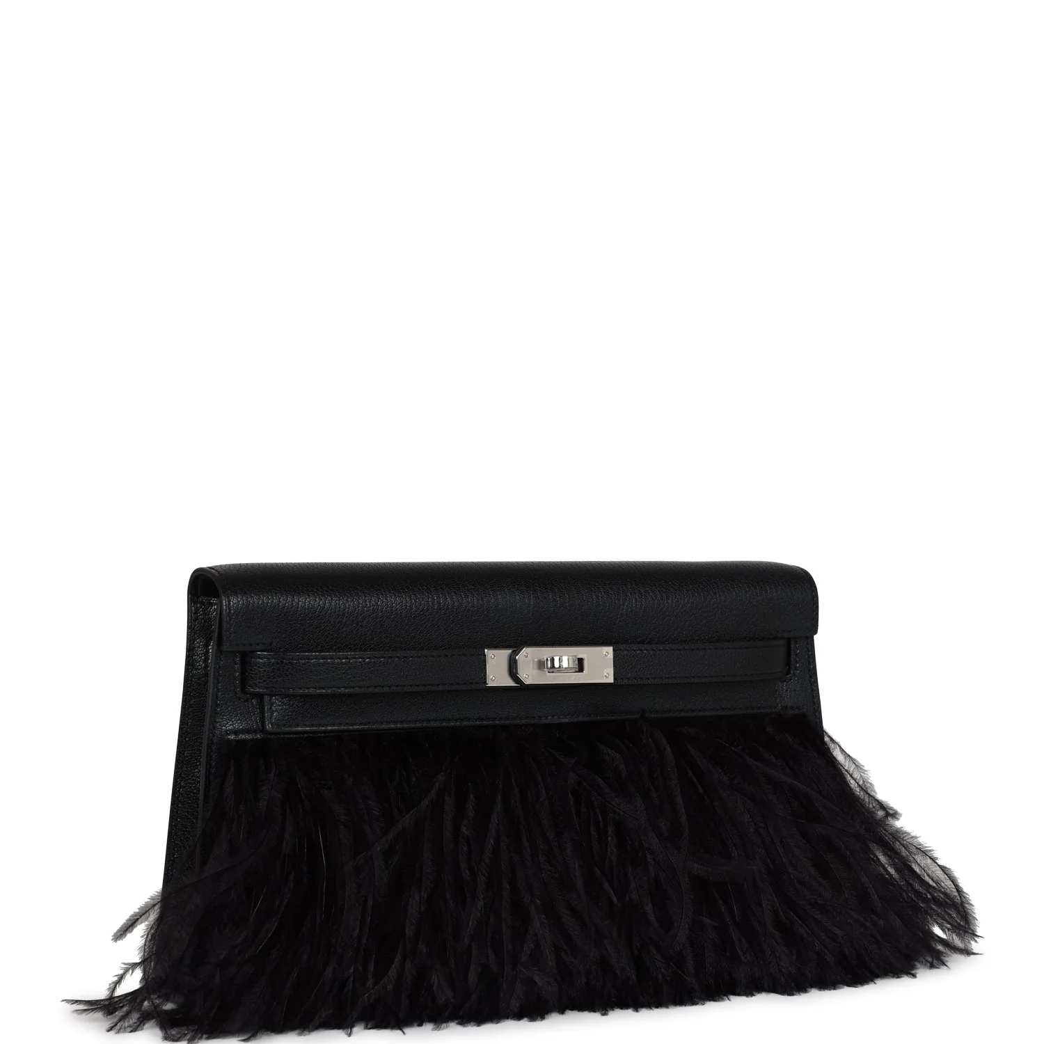 Replicate Hermes Kelly Elan Foile Chevre Chamkila and Ostrich Feather Palladium Hardware(1:1 replica)