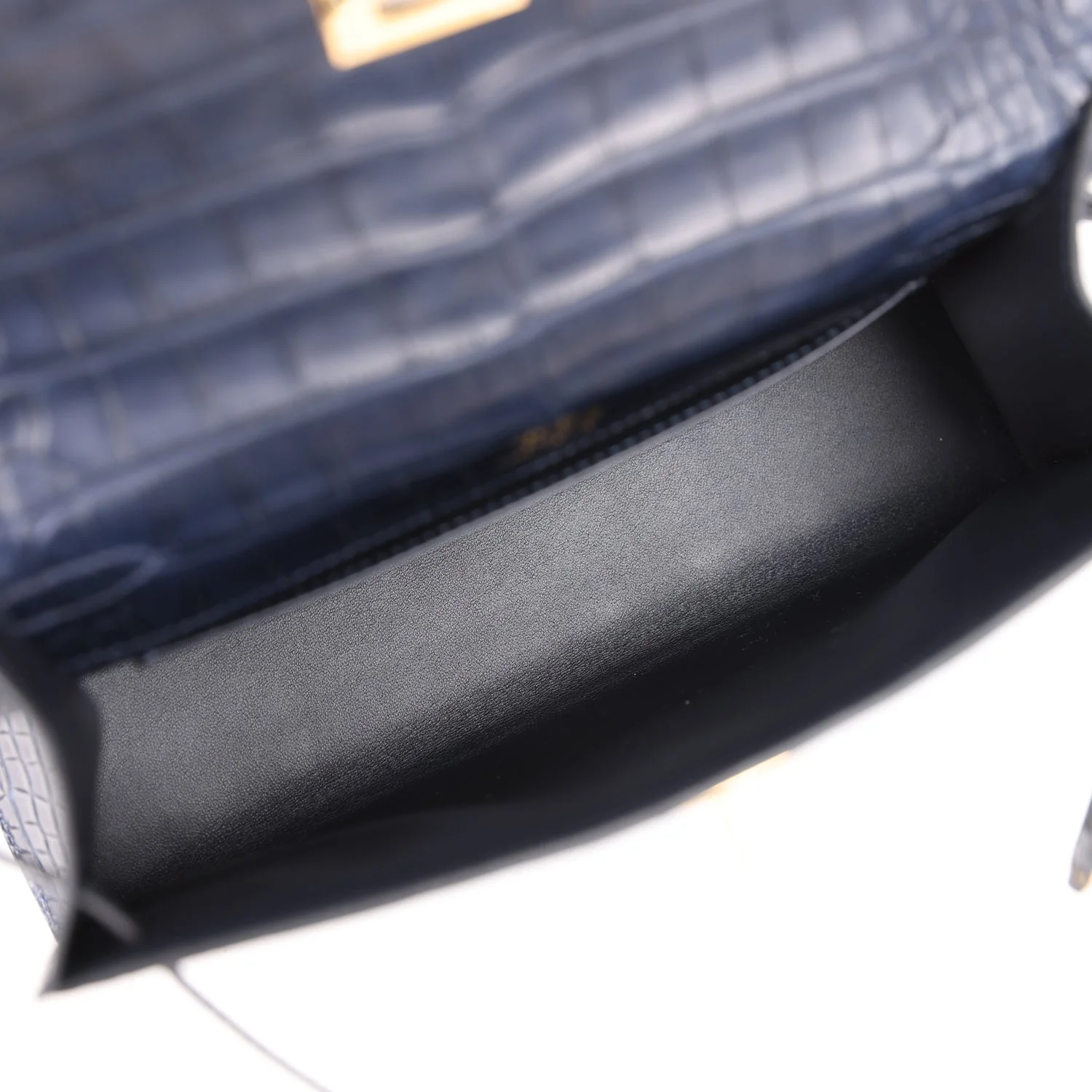 Replicate Hermes Kelly Pochette Bleu Indigo Matte Alligator Gold Hardware(1:1 replica)