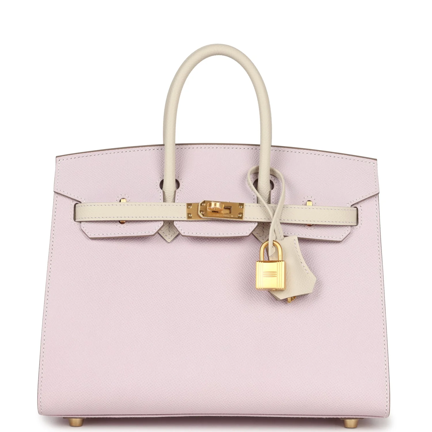 Replicate Hermes Special Order (HSS) Birkin Sellier 25 Mauve Pale and Craie Epsom Brushed Gold Hardware(1:1 replica)