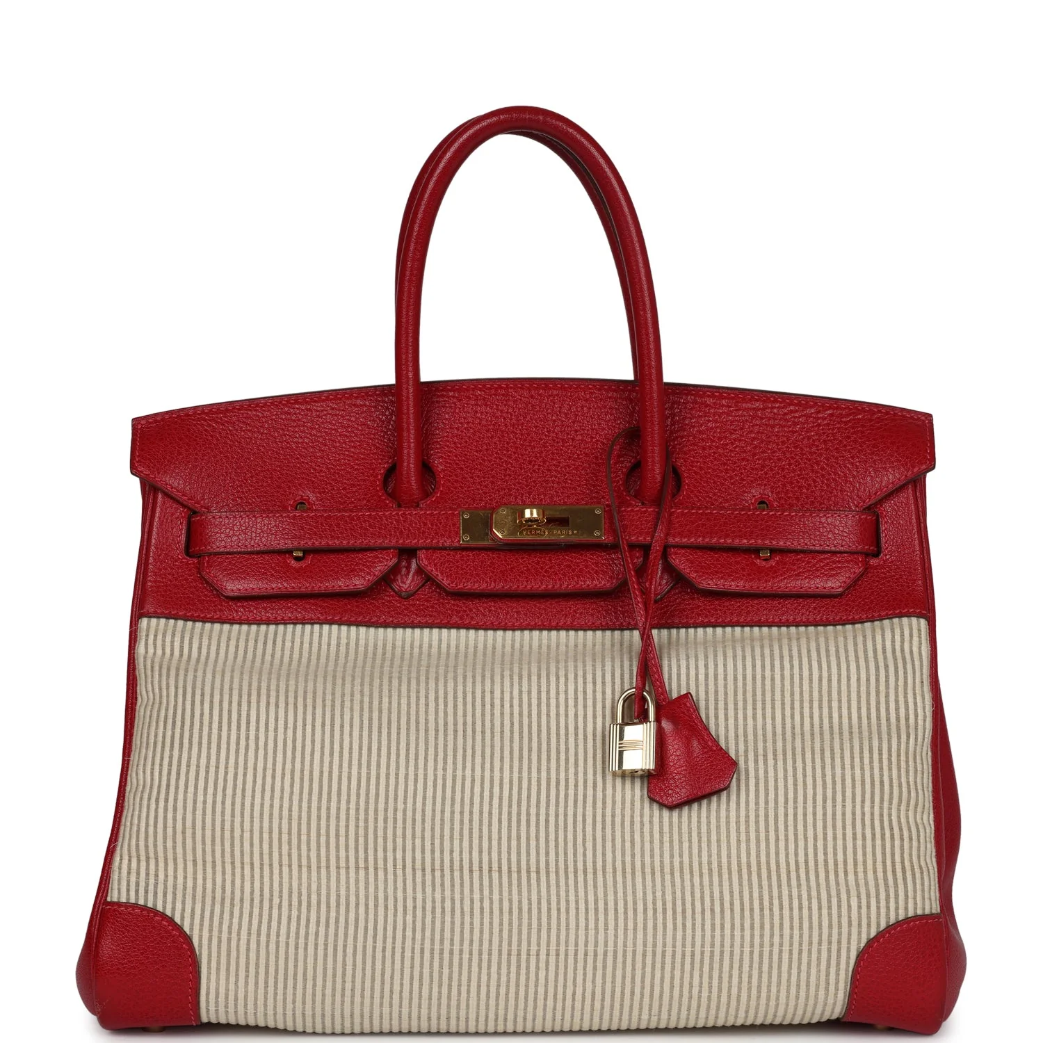 Replicate Vintage Hermes Birkin 35 Rouge Vif Buffalo and Crinoline Gold Hardware(1:1 replica)