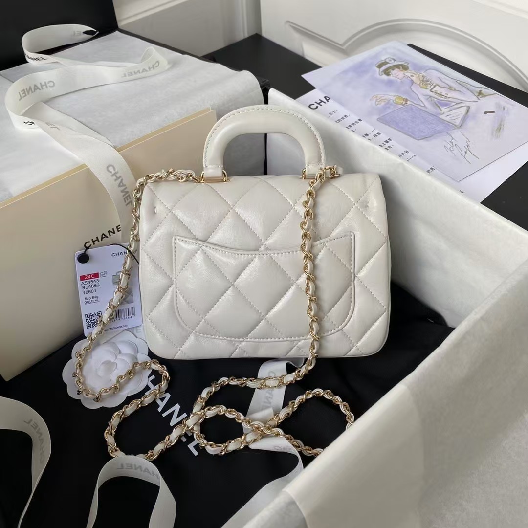 Replicate Chanel 24C AS4543 Mini Flap Bag Chain Bag Top Handle White Lambskin(1:1 replica)