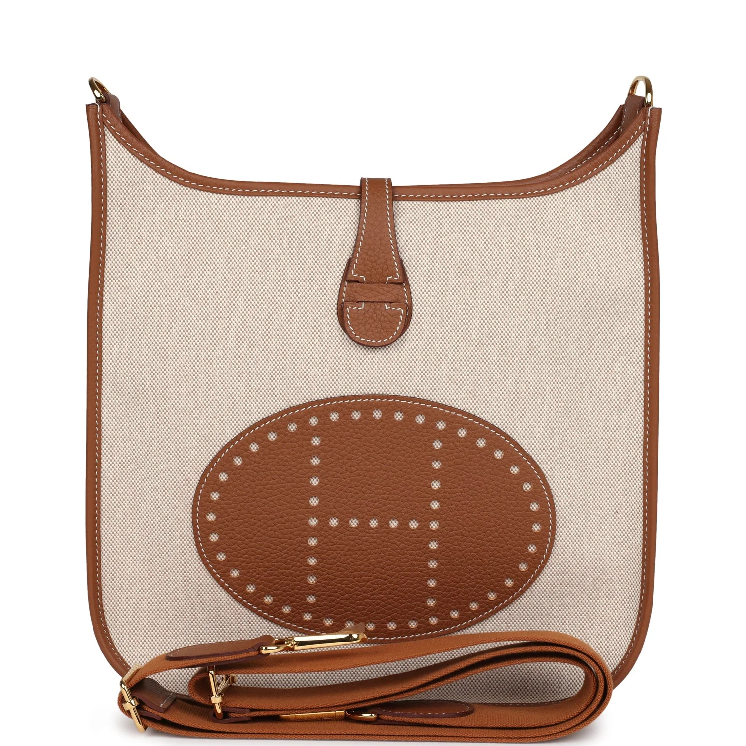 Replicate Hermes Evelyne III PM Gold Clemence and Ecru Toile H Canvas Gold Hardware(1:1 replica)